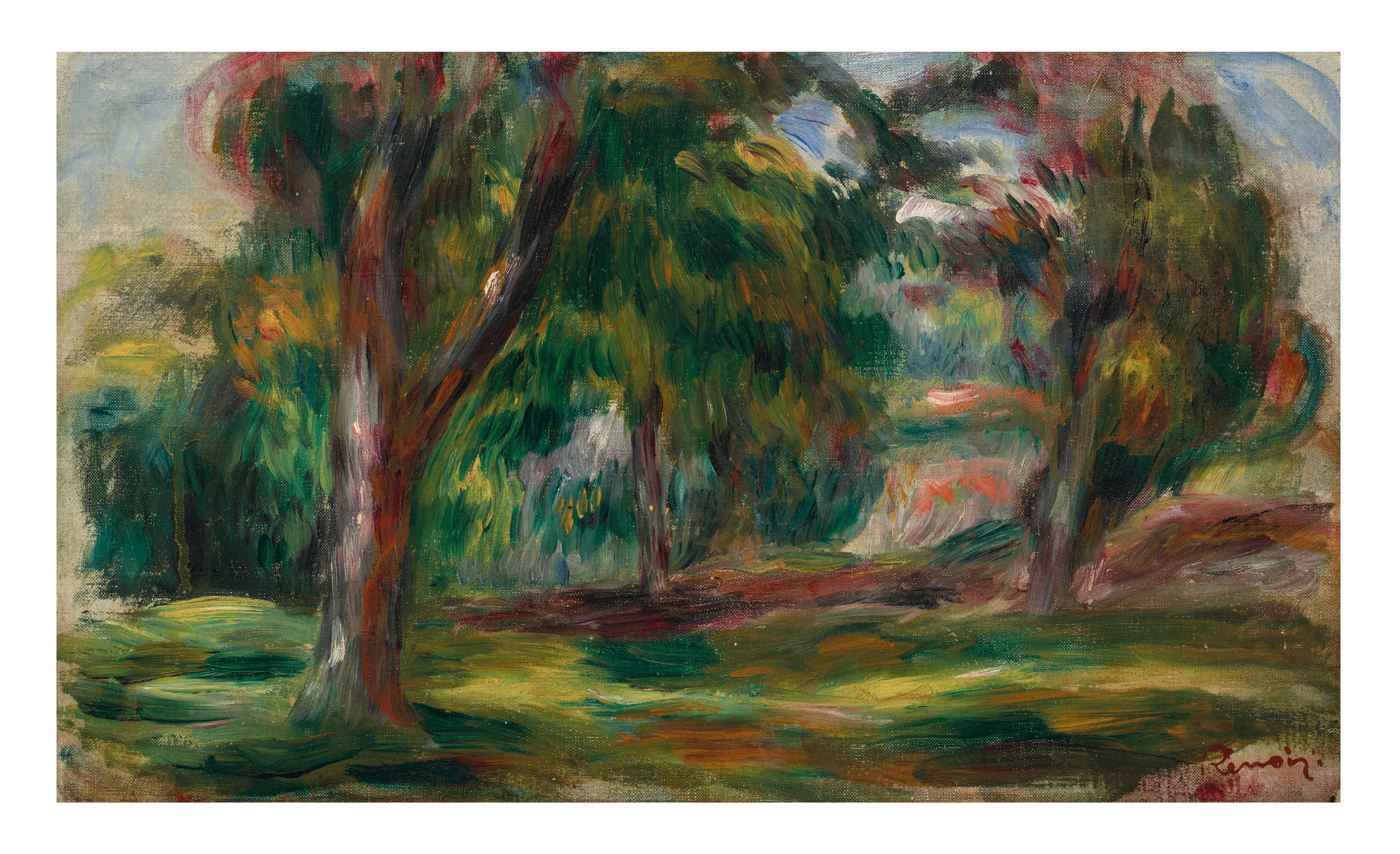 Reproduction du tableau ยซ prรฉ et arbres - Pierre-Auguste Renoir ยป par Alpha Reproduction en peinture ร lโhuile