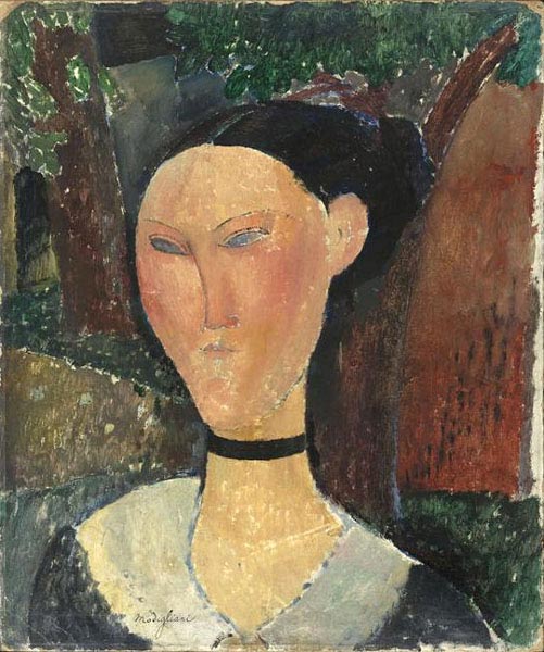 Reproduction du tableau « Femme au ruban de velours - Amedeo Modigliani » par Alpha Reproduction en peinture à l’huile
