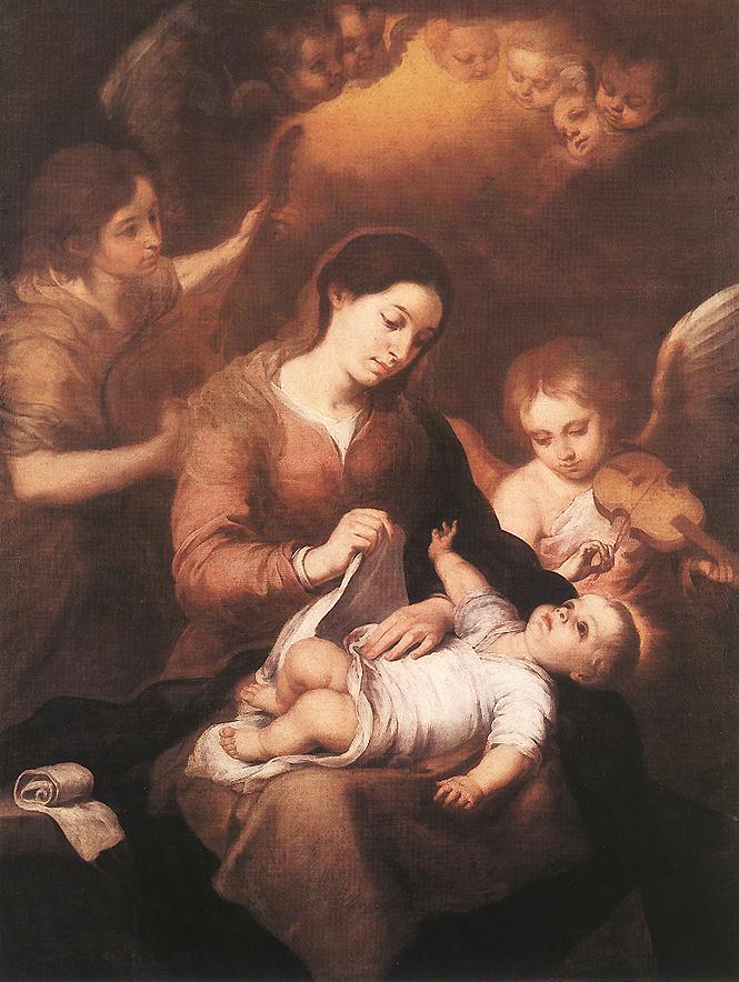 Marie et l'Enfant avec des anges jouant de la musique - Bartolomé Esteban Murillo