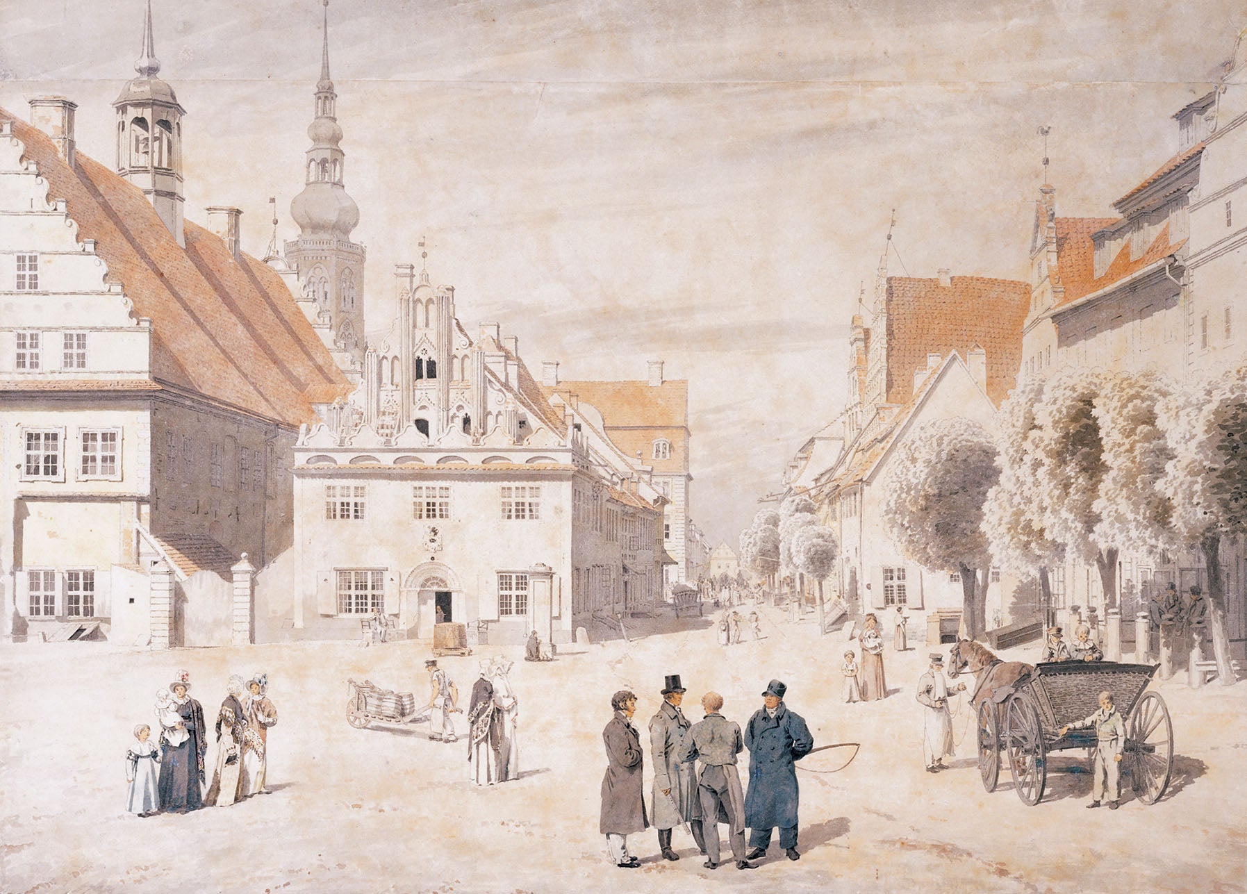 Reproduction du tableau ยซ Le Marchรฉ de Greifswald - Caspar David Friedrich ยป par Alpha Reproduction en peinture ร lโhuile