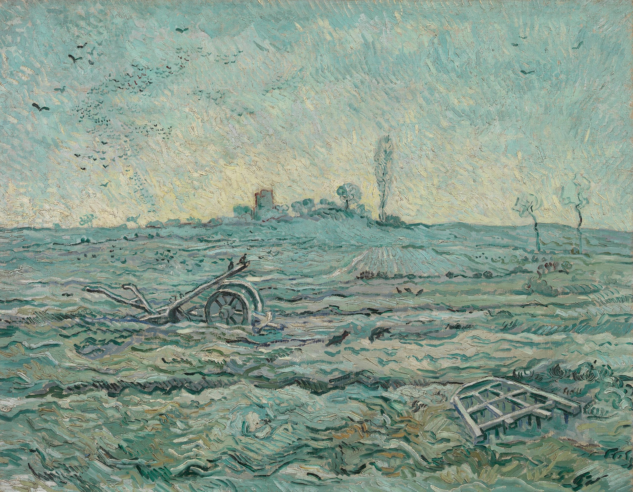 Snowy Field with Harrow - Vincent van Gogh