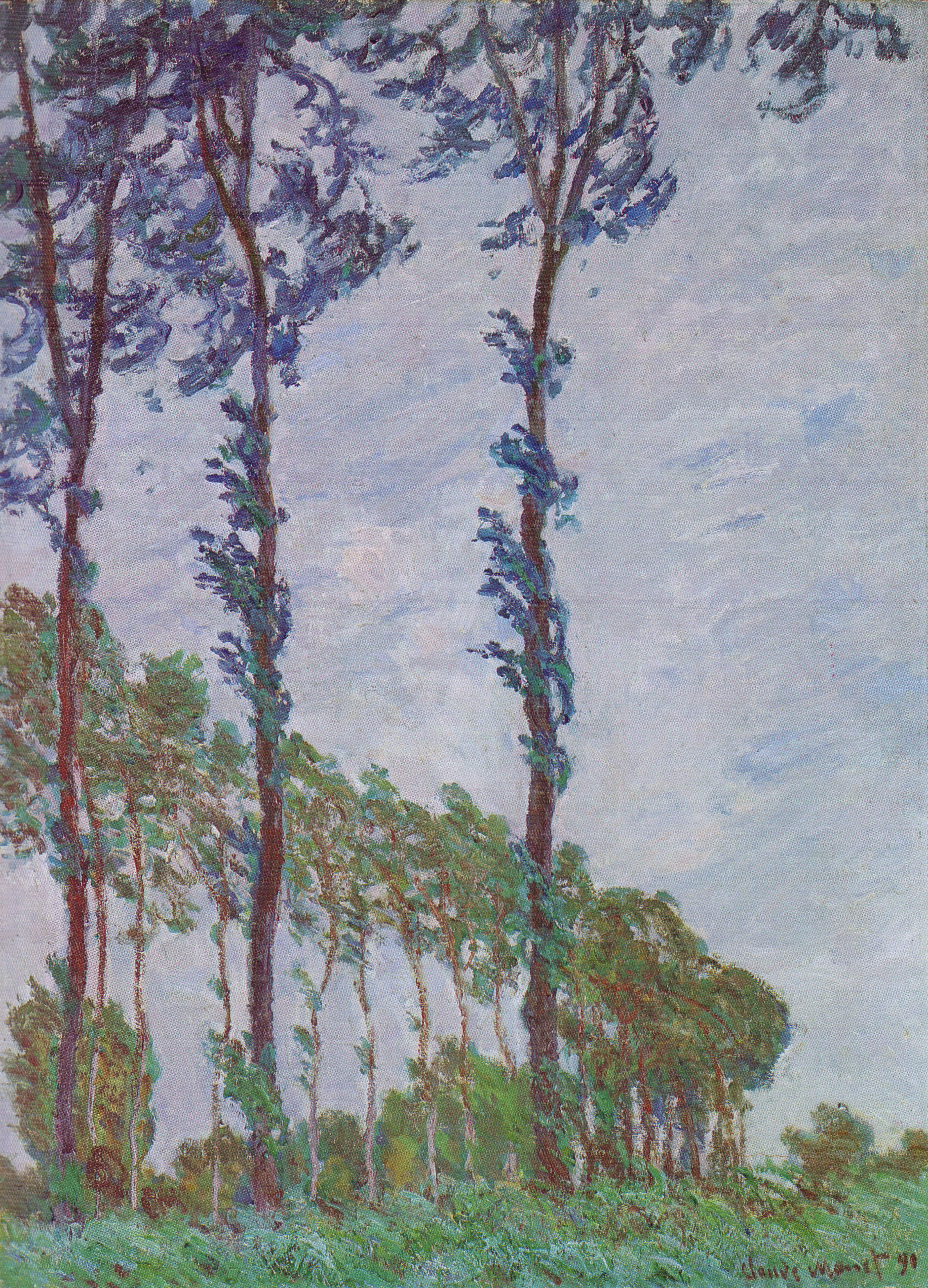 Reproduction du tableau ยซ Effet de vent, sรฉrie des peupliers - Claude Monet ยป par Alpha Reproduction en peinture ร lโhuile