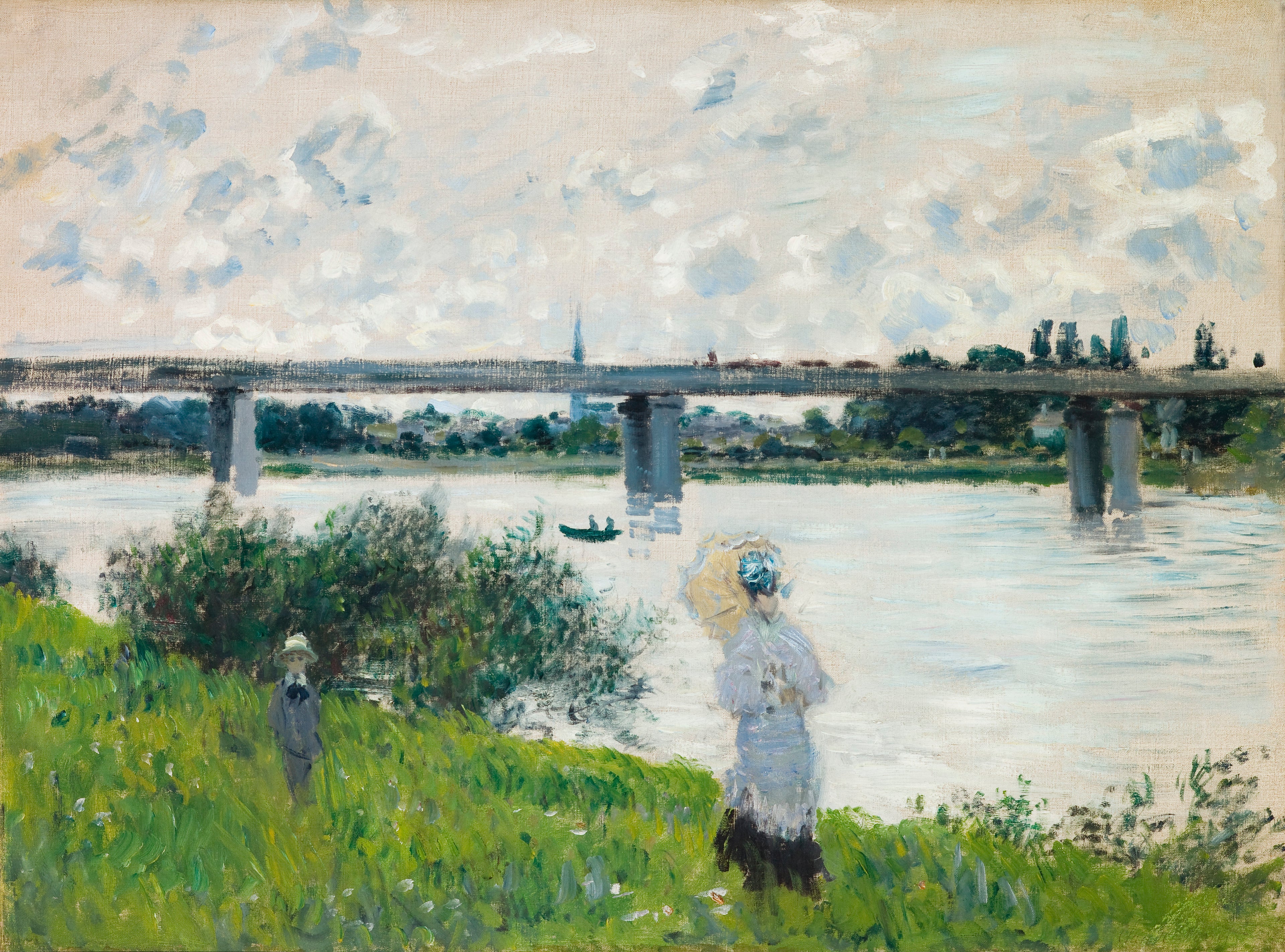 Reproduction du tableau ยซ Le Pont du chemin de fer ร Argenteuil - Claude Monet ยป par Alpha Reproduction en peinture ร lโhuile