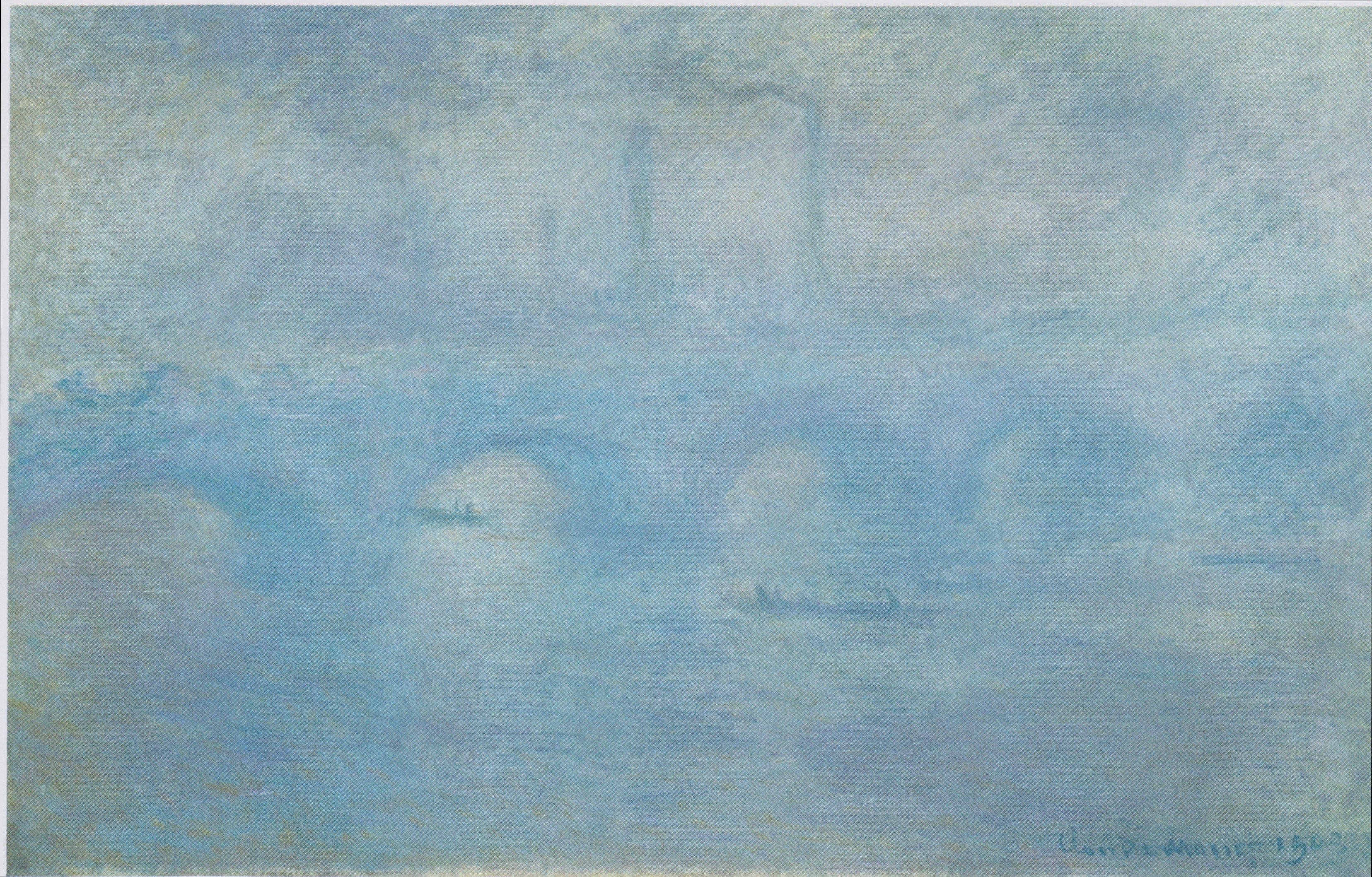 Reproduction du tableau ยซ Le Pont de Waterloo. Effet de brouillard - Claude Monet ยป par Alpha Reproduction en peinture ร lโhuile