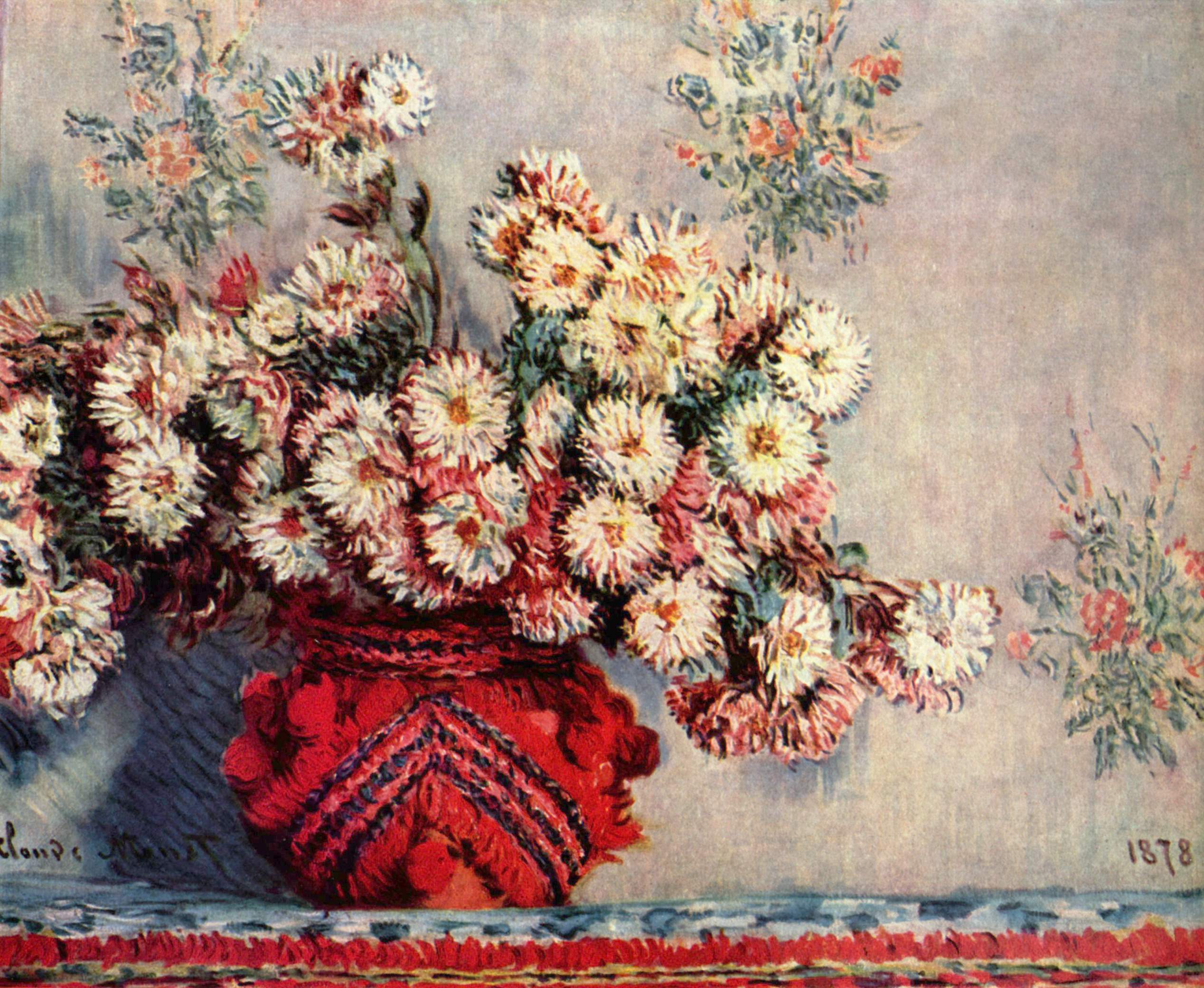 Reproduction du tableau ยซ Chrysanthรจmes - Claude Monet ยป par Alpha Reproduction en peinture ร lโhuile