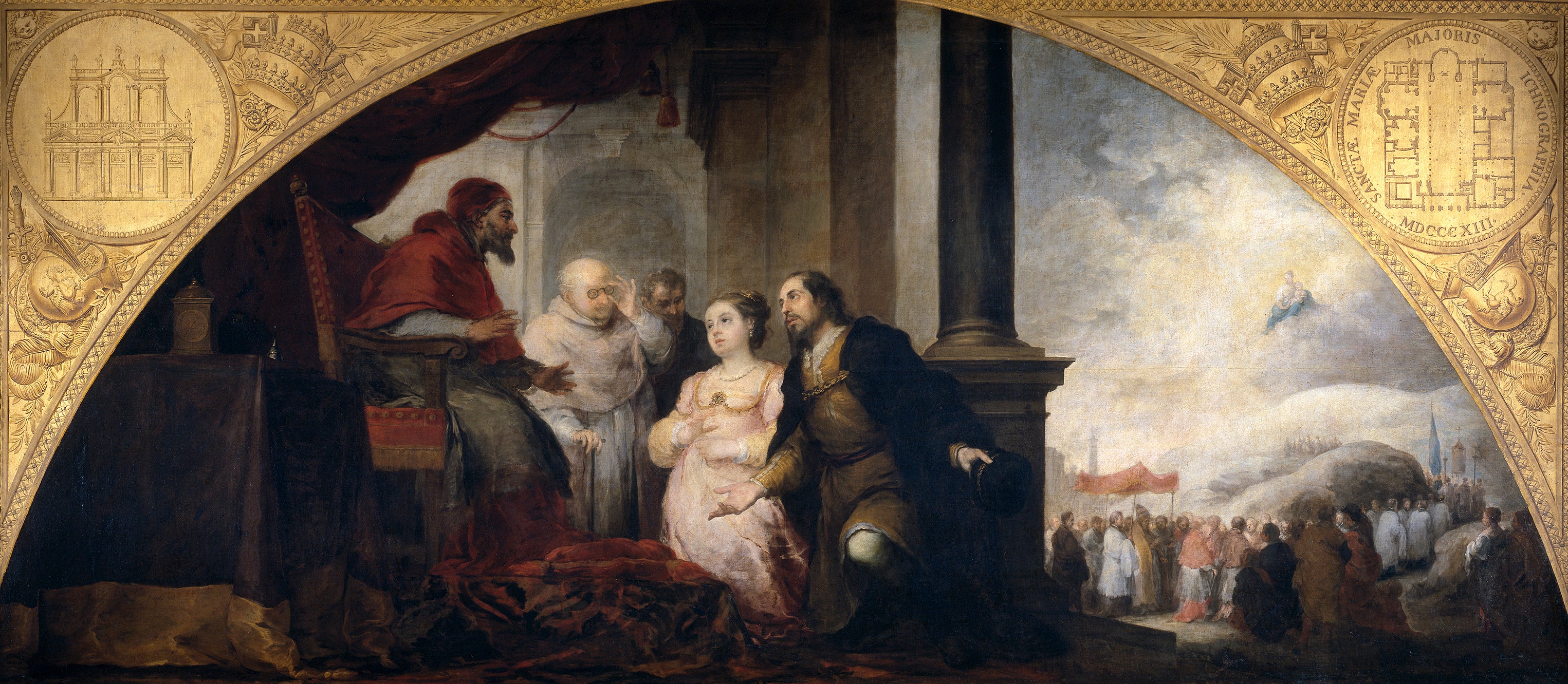 Fondation de Sainte-Marie-Majeure à Rome. Le Patricien raconte son rêve au Pape. - Bartolomé Esteban Murillo