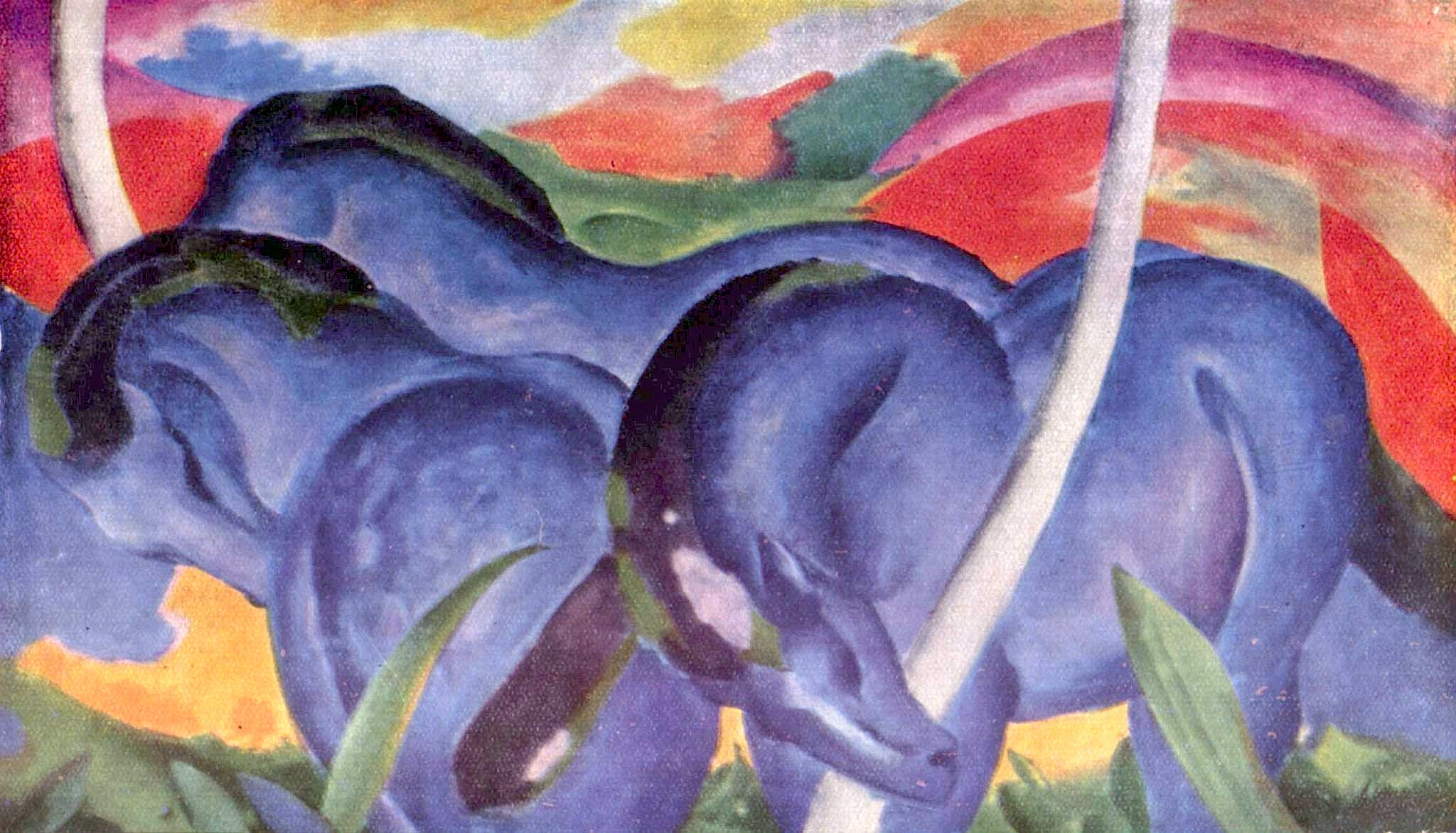 Reproduction du tableau ยซ Les Grands Chevaux bleus - Franz Marc ยป par Alpha Reproduction en peinture ร lโhuile