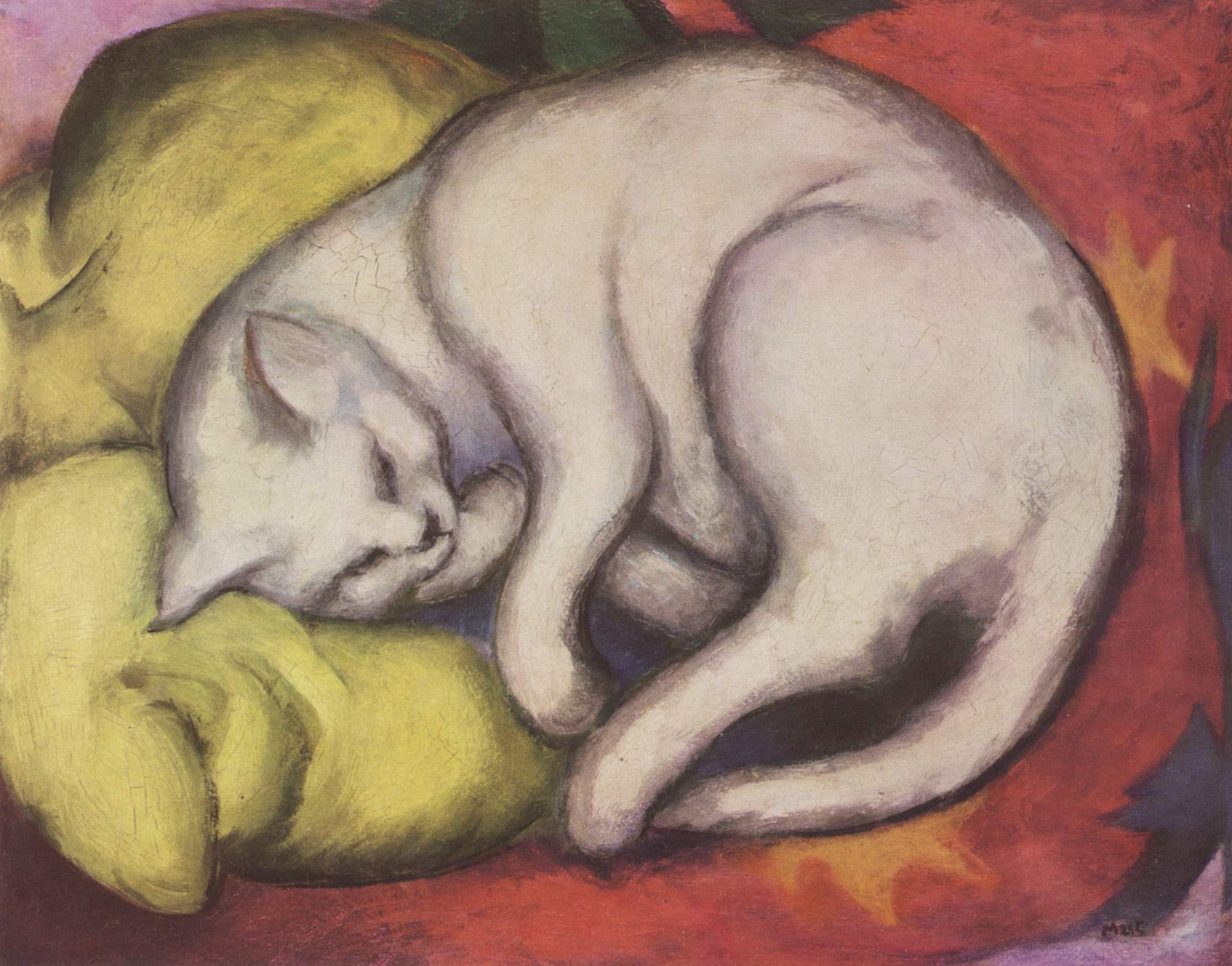 Reproduction du tableau ยซ Le chat blanc - Franz Marc ยป par Alpha Reproduction en peinture ร lโhuile