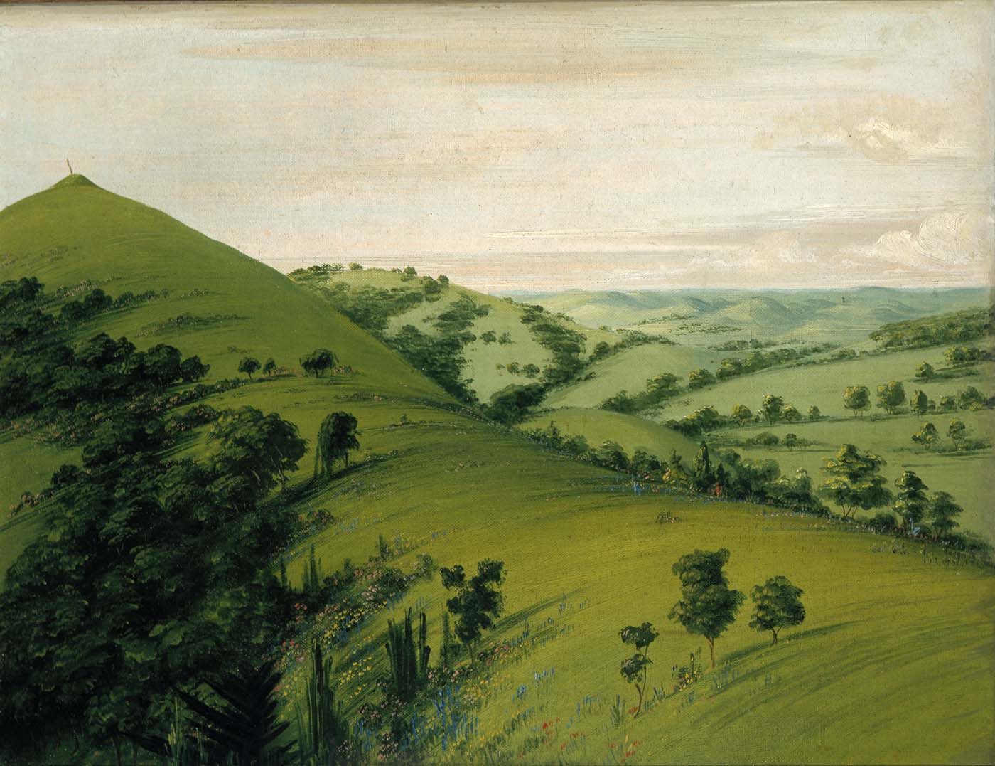 Tombe du Merle, vue arrière, prairies émaillées de fleurs - George Catlin