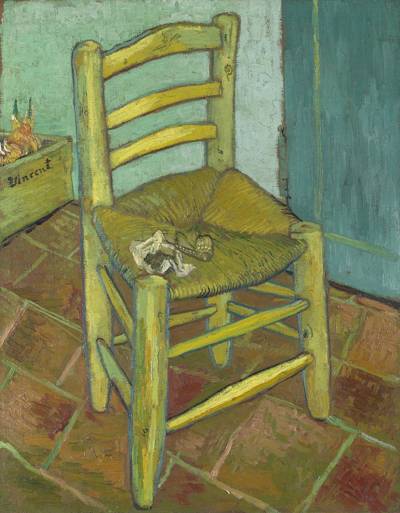 Reproduction du tableau ยซ La Chaise de Vincent avec sa pipe - Vincent van Gogh ยป par Alpha Reproduction en peinture ร lโhuile