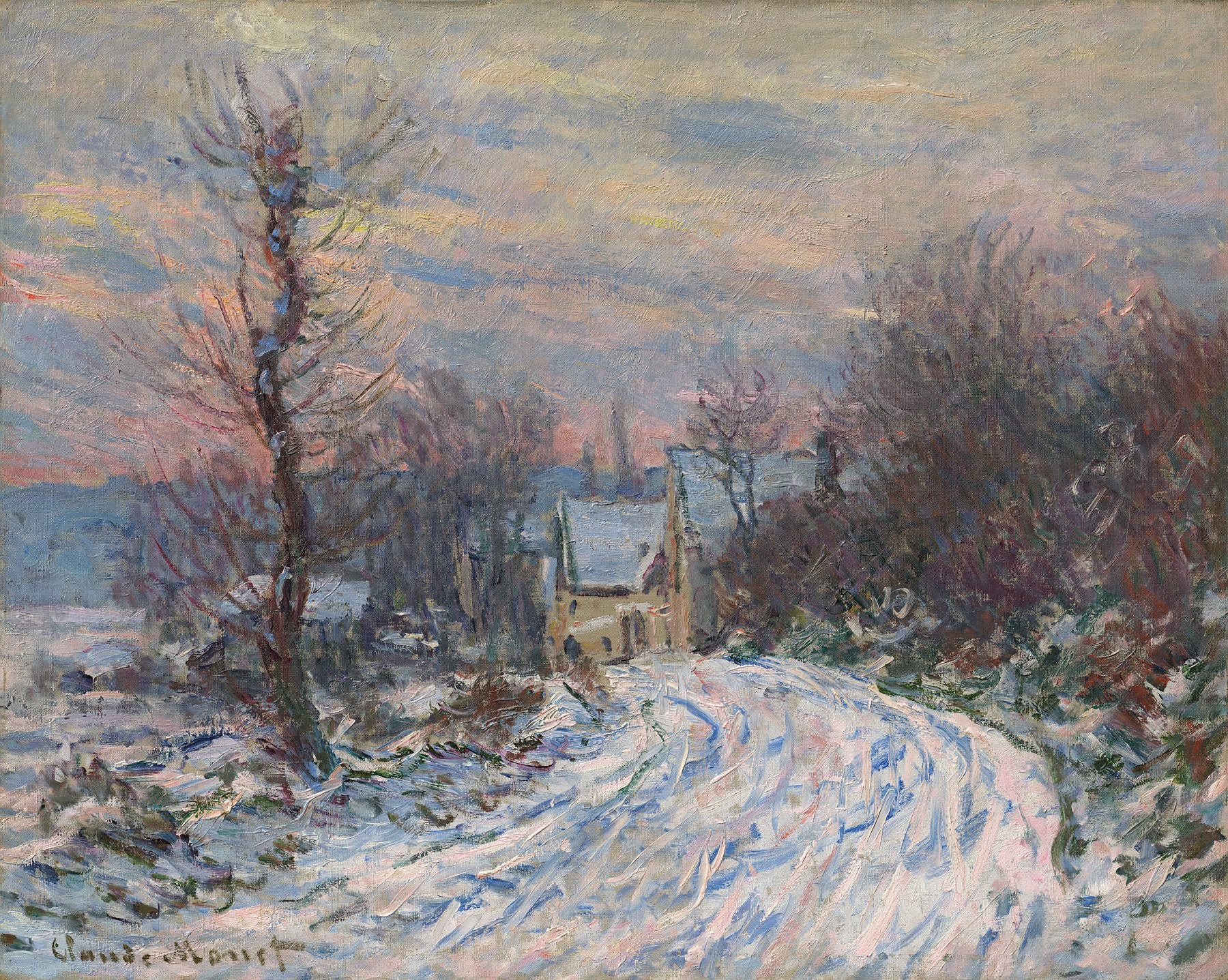 Reproduction du tableau « L'entrée de Giverny en hiver - Claude Monet » par Alpha Reproduction en peinture à l’huile