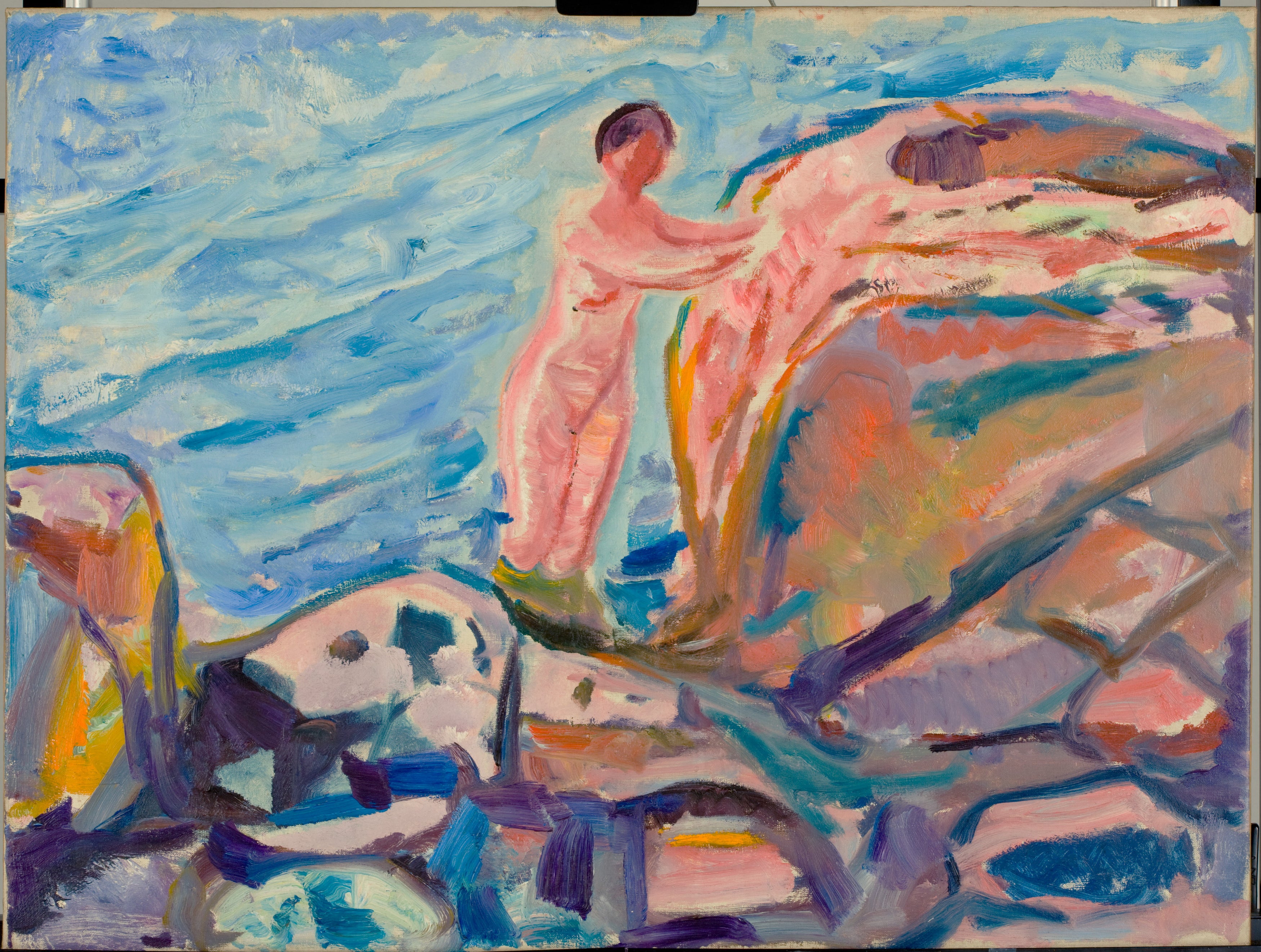 Reproduction du tableau « Femme se baignant près d'une falaise rouge - Edvard Munch » par Alpha Reproduction en peinture à l’huile