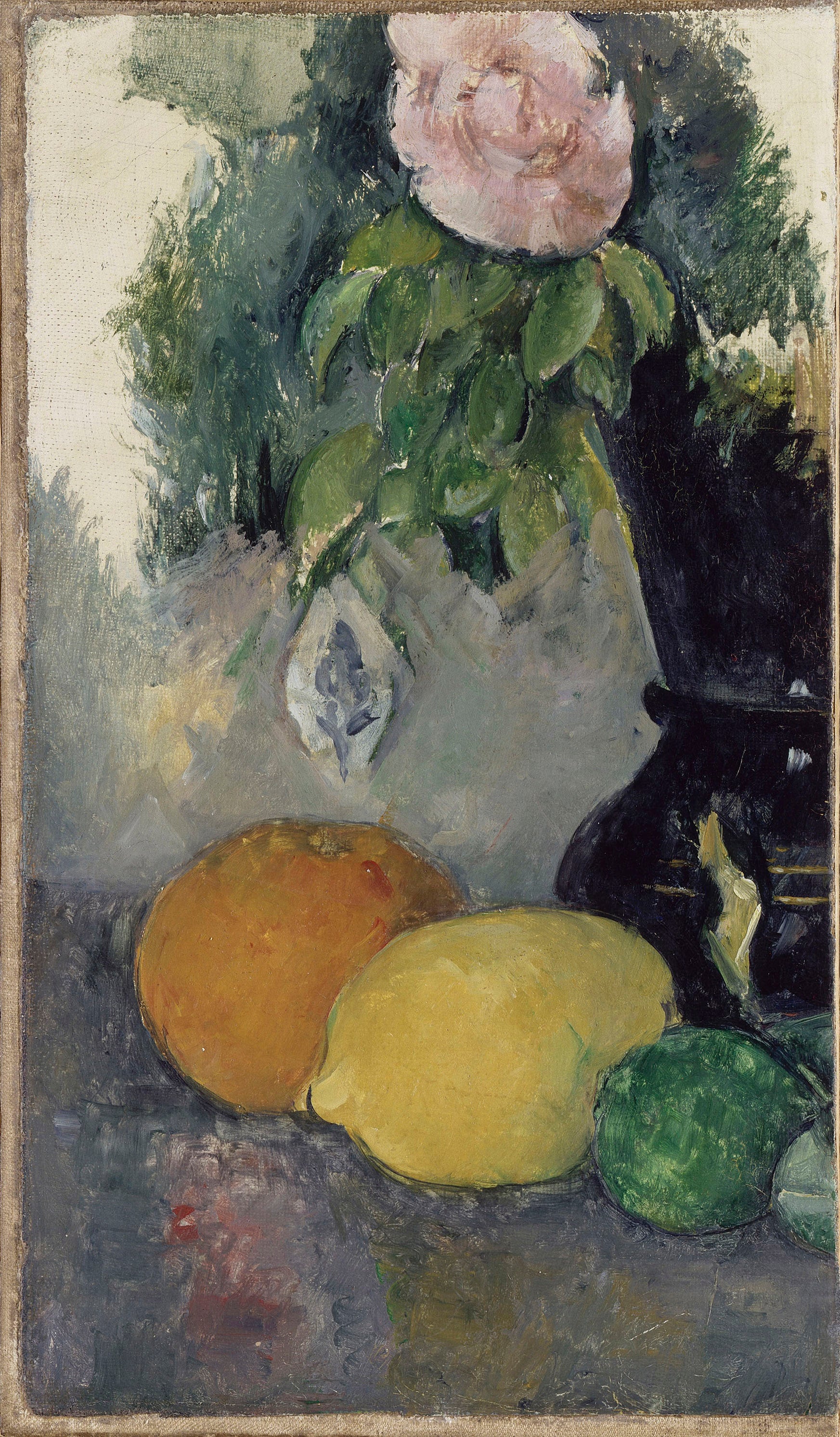 Reproduction du tableau « Nature morte, rose et fruits - Paul Cézanne » par Alpha Reproduction en peinture à l’huile