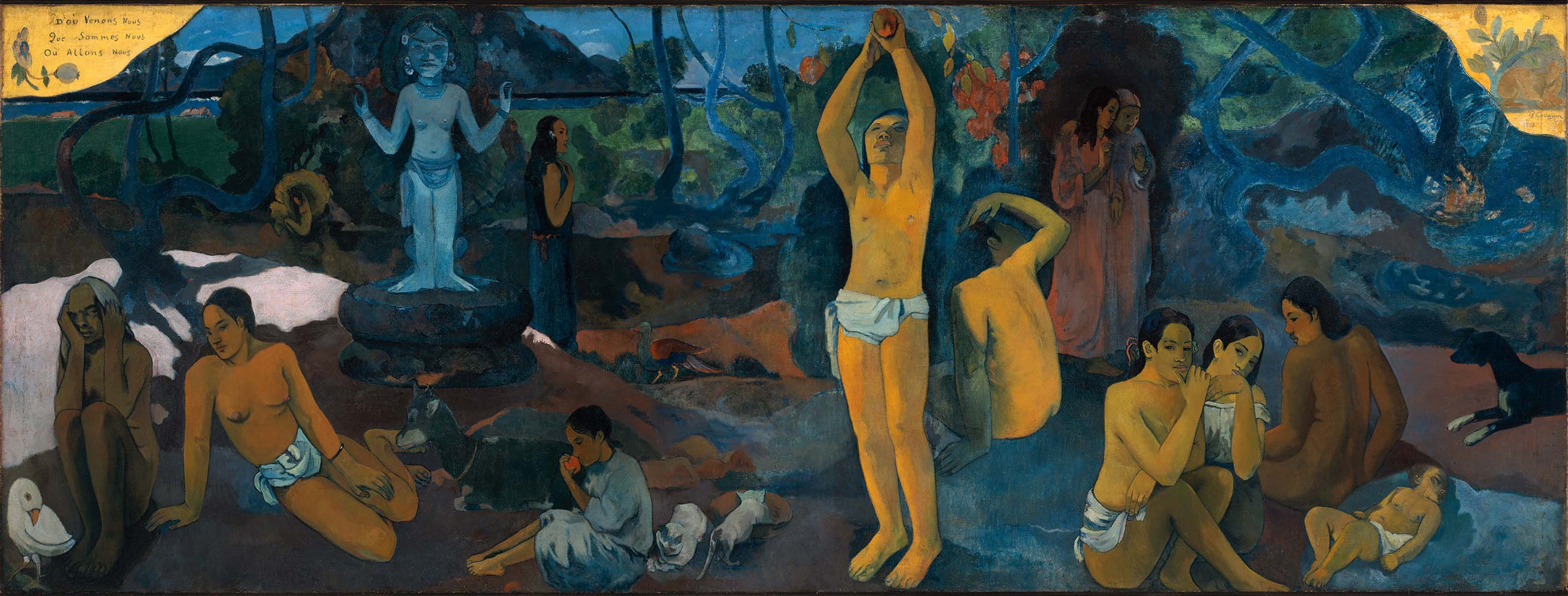 Reproduction du tableau « D'où venons-nous ? Que sommes-nous ? Où allons-nous ? - Paul Gauguin » par Alpha Reproduction en peinture à l’huile