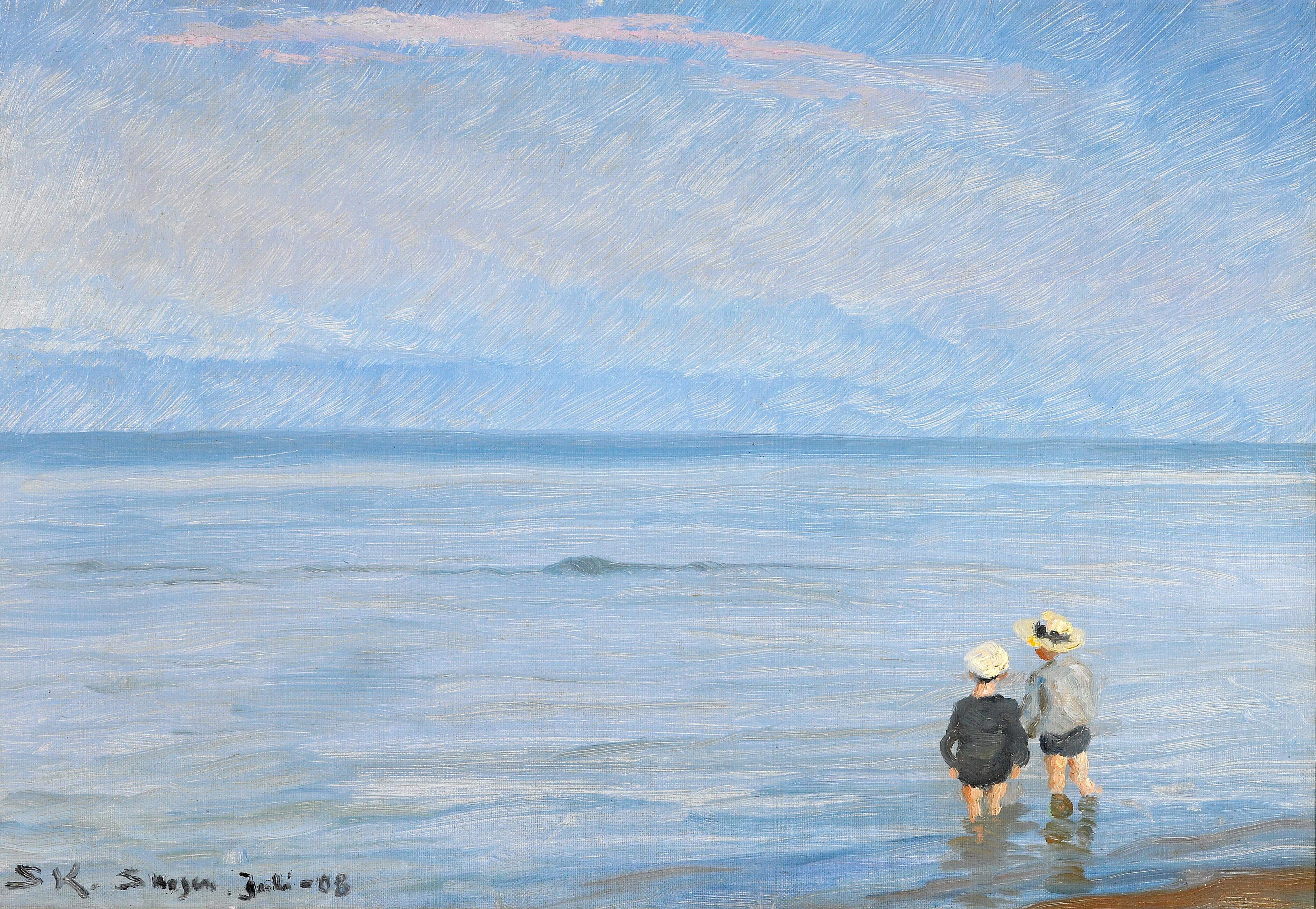 The Blue Hour. Two Children Paddling on the Beach of Skagen. - Peder Severin Krøyer