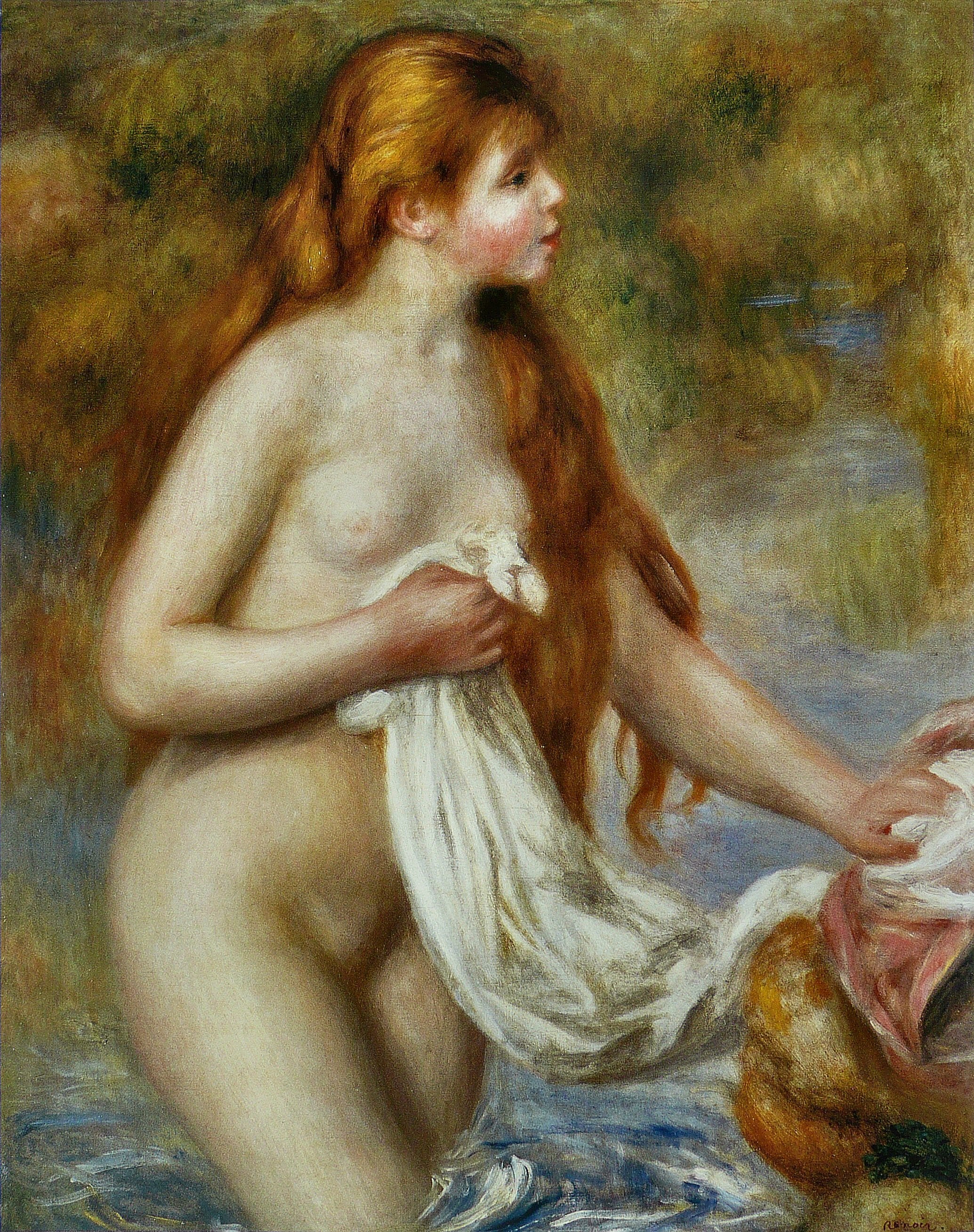 Reproduction du tableau « Baigneuse aux cheveux longs - Pierre-Auguste Renoir » par Alpha Reproduction en peinture à l’huile