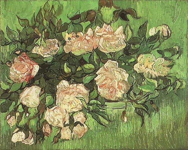 Reproduction du tableau ยซ Les Roses roses - Vincent van Gogh ยป par Alpha Reproduction en peinture ร lโhuile