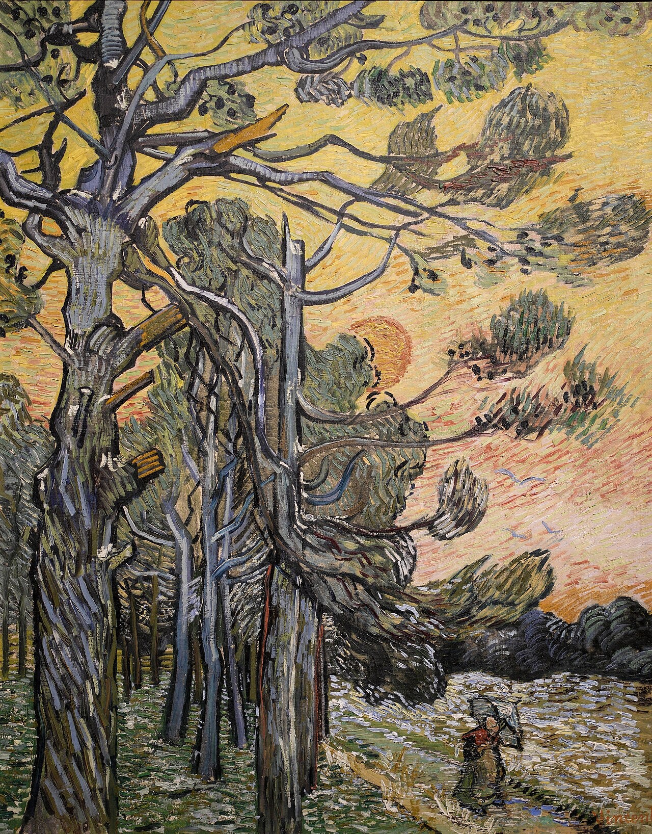 Pins Against a Red Sky with Setting Sun - Vincent van Gogh