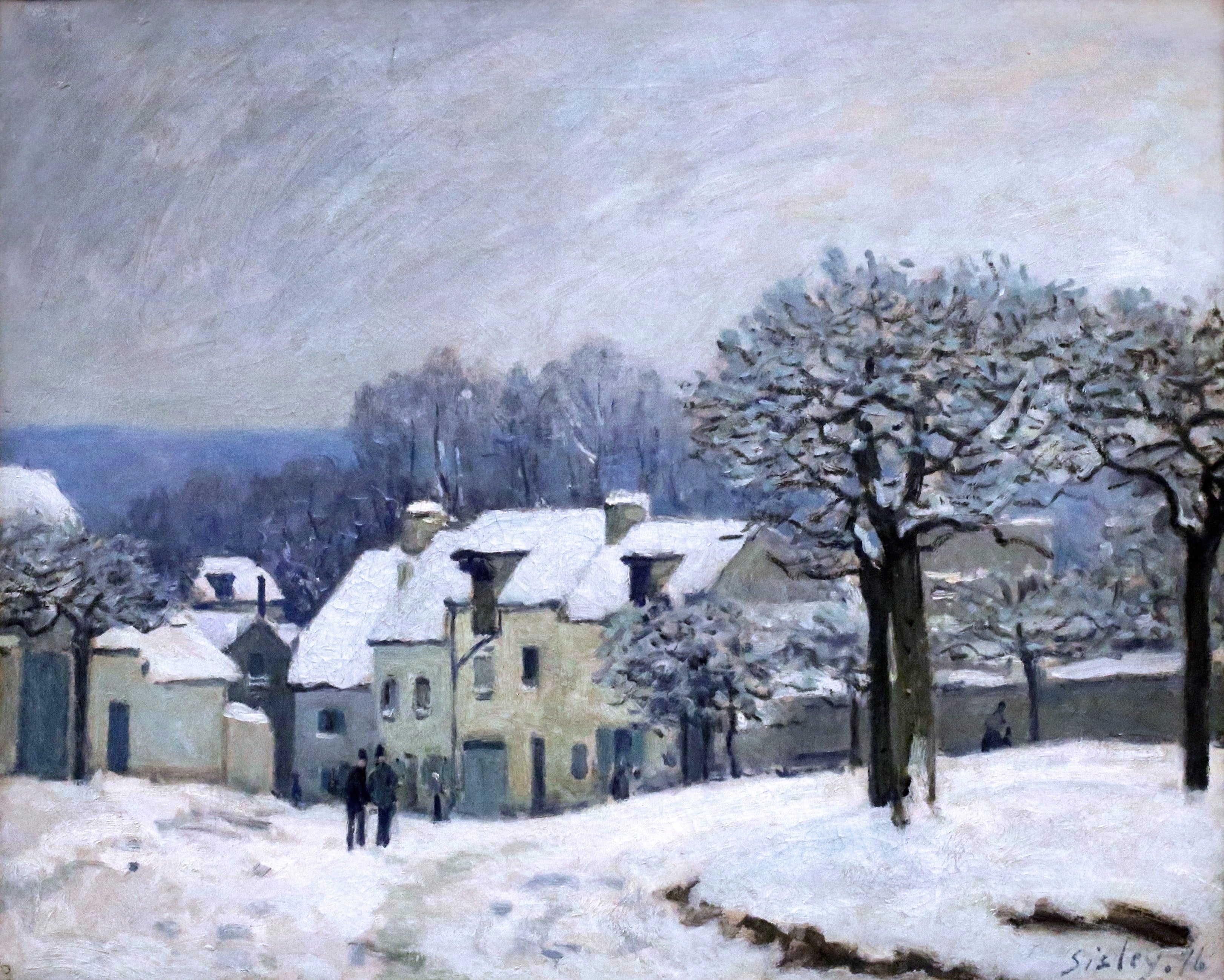 Reproduction du tableau « La Place du Chenil à Marly, effet de neige - Alfred Sisley » par Alpha Reproduction en peinture à l’huile