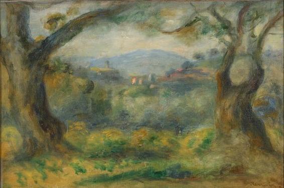 Reproduction du tableau ÂĢ Paysage aux Collettes - Pierre-Auguste Renoir Âģ par Alpha Reproduction en peinture à lâhuile