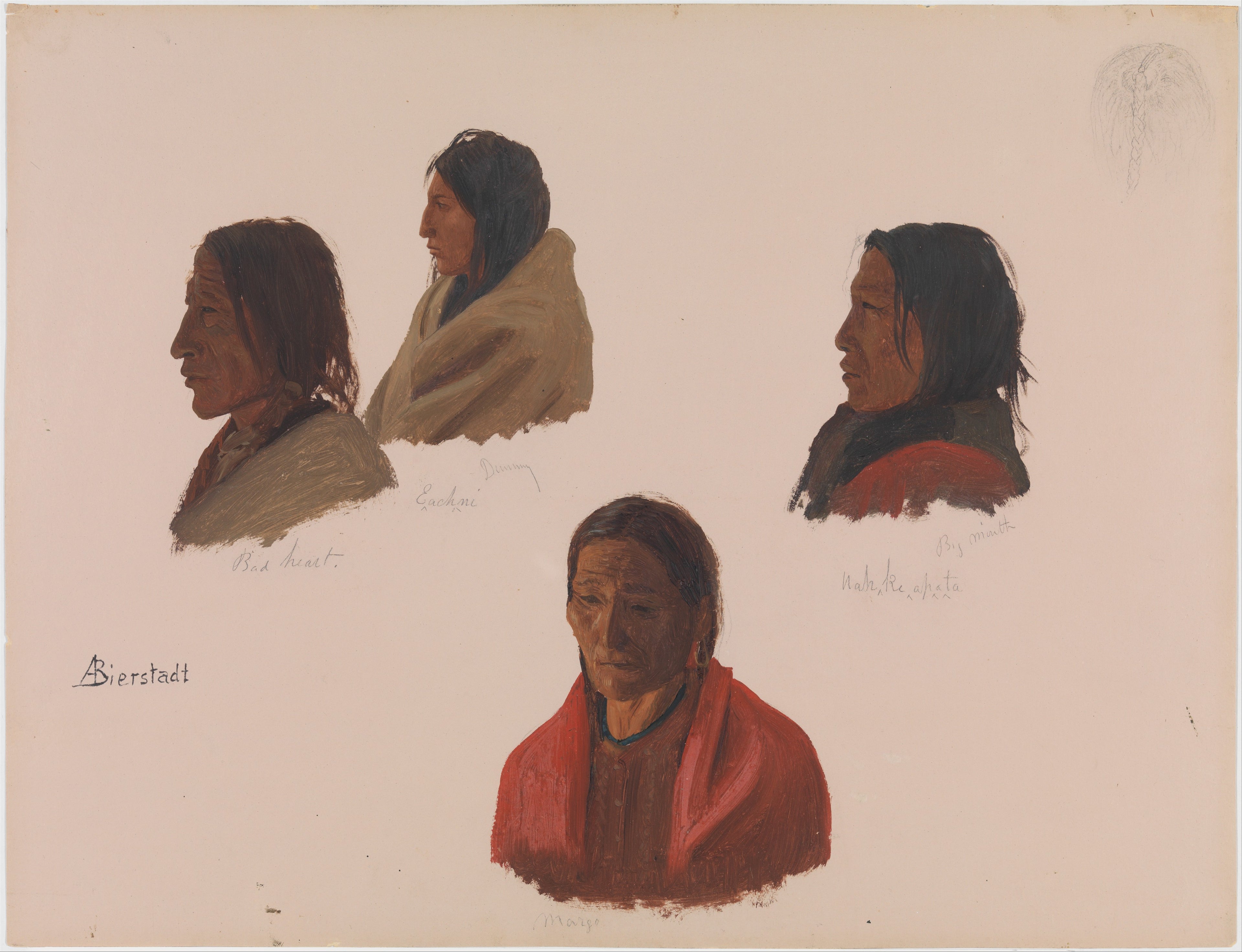 Études de chefs indiens réalisées à Fort Laramie - Albert Bierstadt