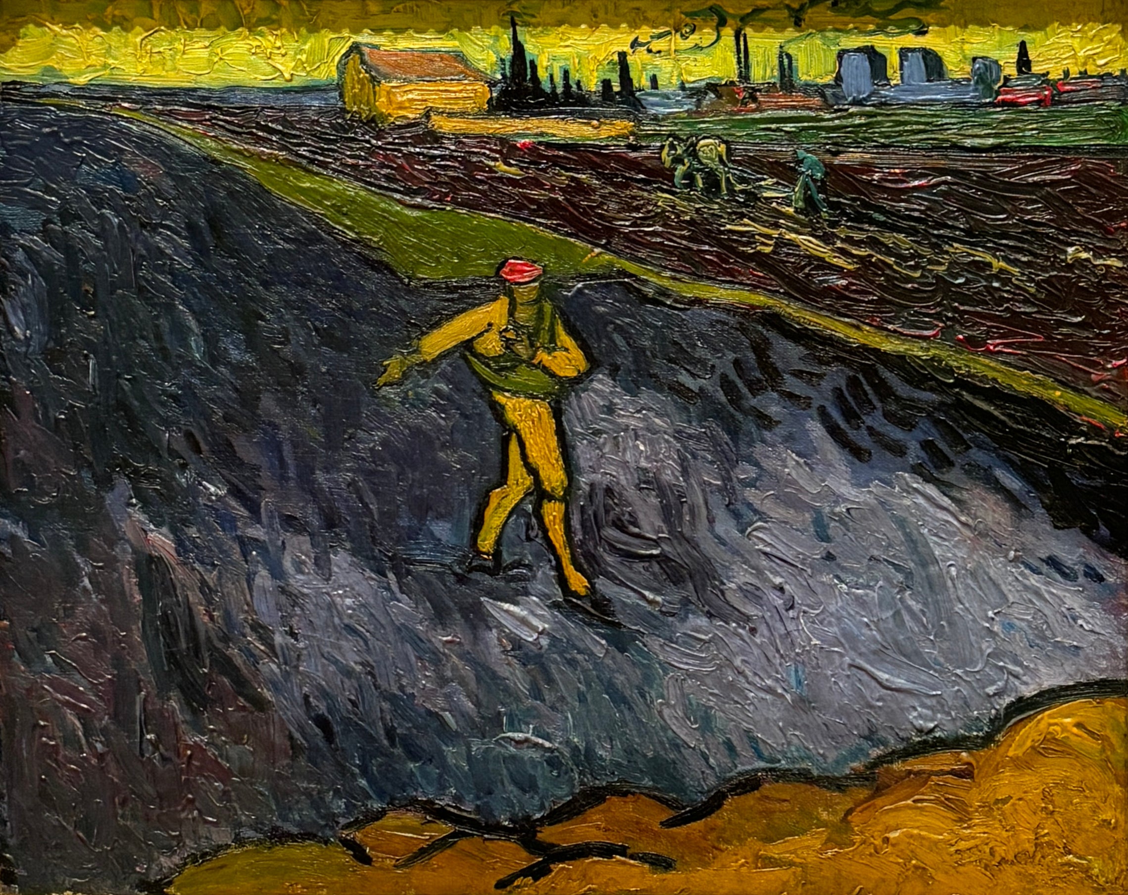 Reproduction du tableau « Le Semeur : les environs d'Arles en arrière-plan - Vincent van Gogh » par Alpha Reproduction en peinture à l’huile