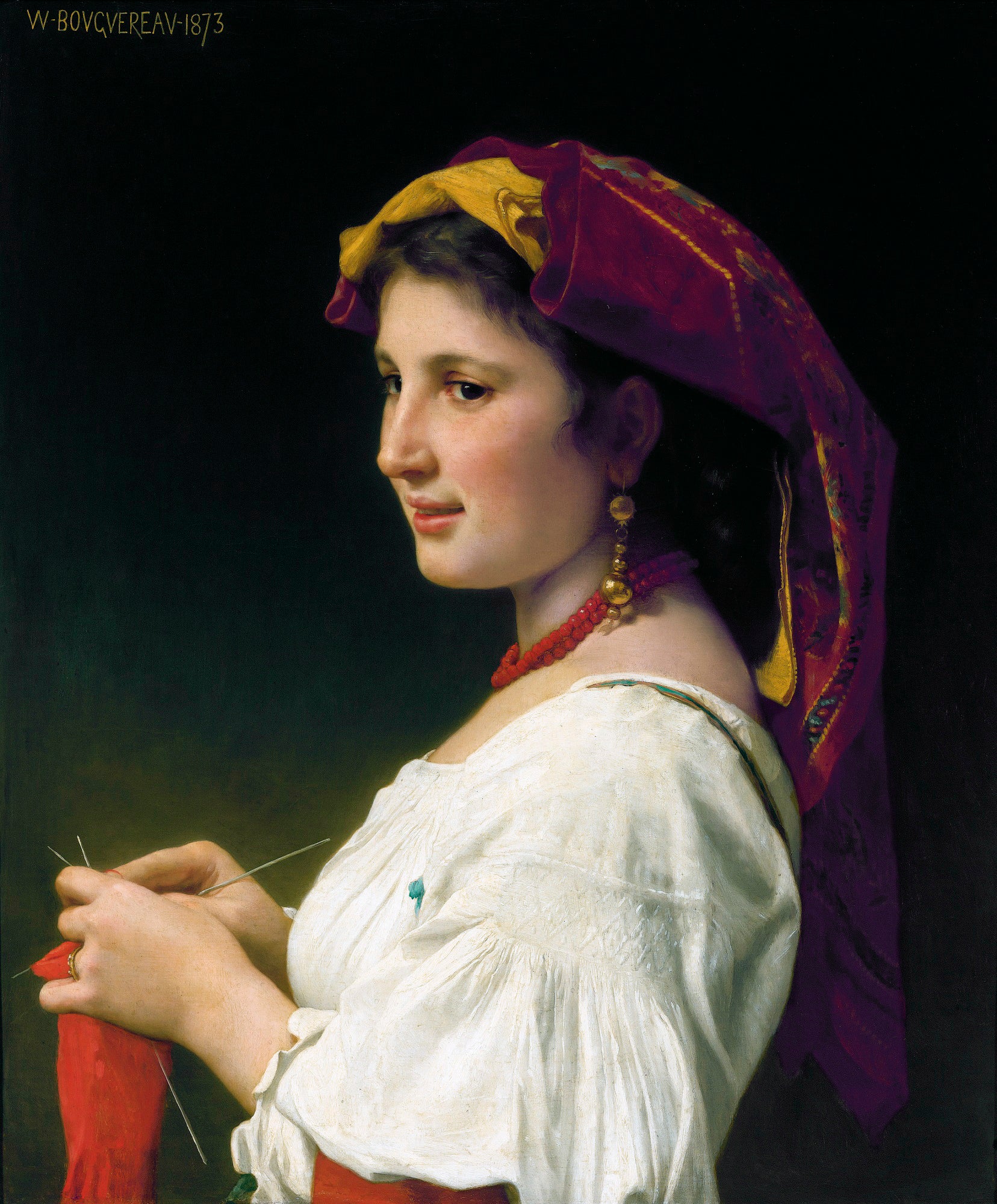 Reproduction du tableau ยซ Tricoteuse - Bouguereau ยป par Alpha Reproduction en peinture ร lโhuile