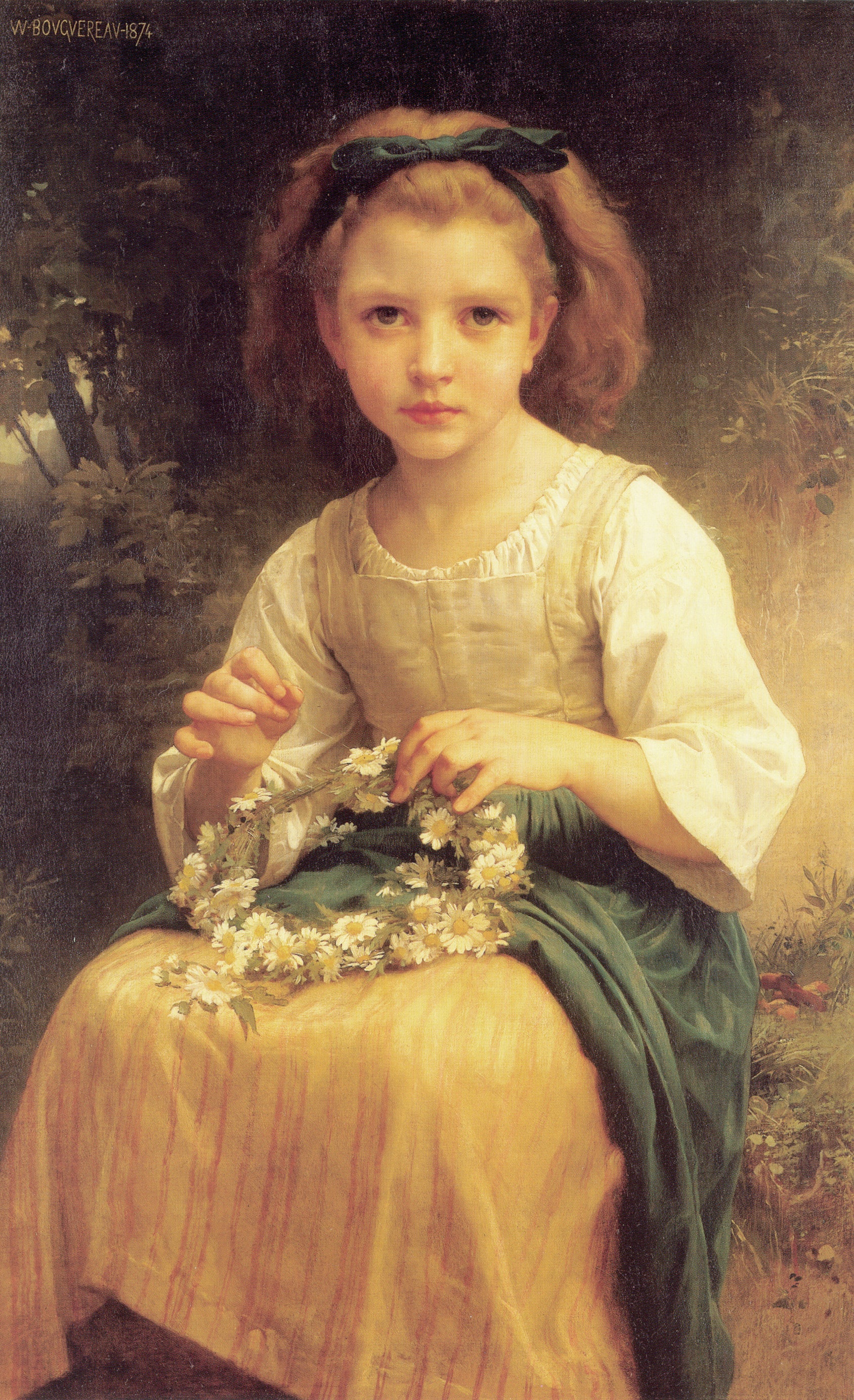 Reproduction du tableau ยซ Enfant tressant une couronne - Bouguereau ยป par Alpha Reproduction en peinture ร lโhuile