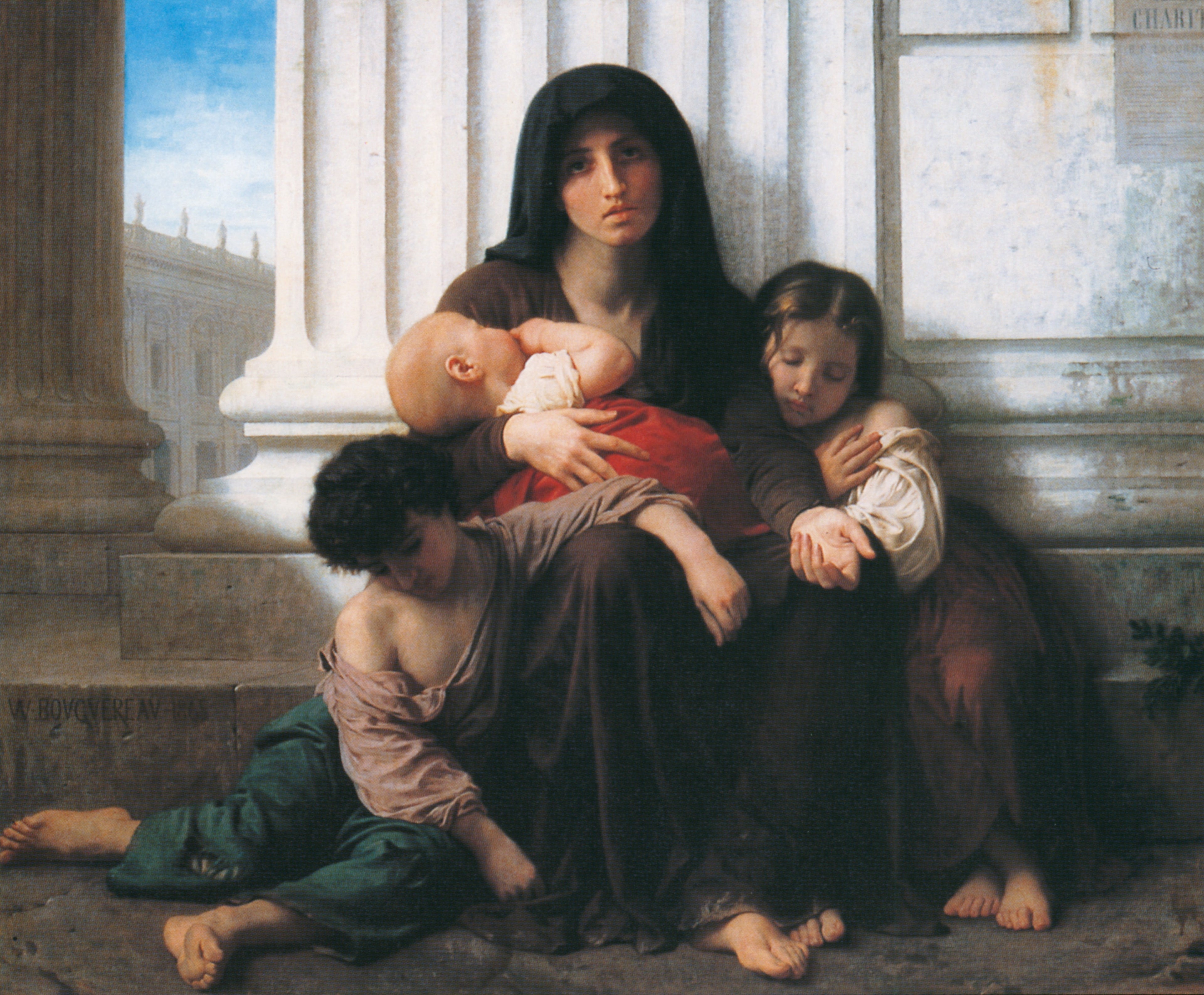 Reproduction du tableau ÂĢ La famille indigente (rÊduction) - Bouguereau Âģ par Alpha Reproduction en peinture à lâhuile
