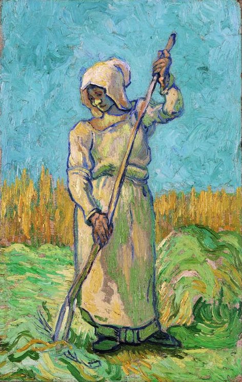 Reproduction du tableau « Paysanne avec un râteau (d'après Millet) - Vincent van Gogh » par Alpha Reproduction en peinture à l’huile