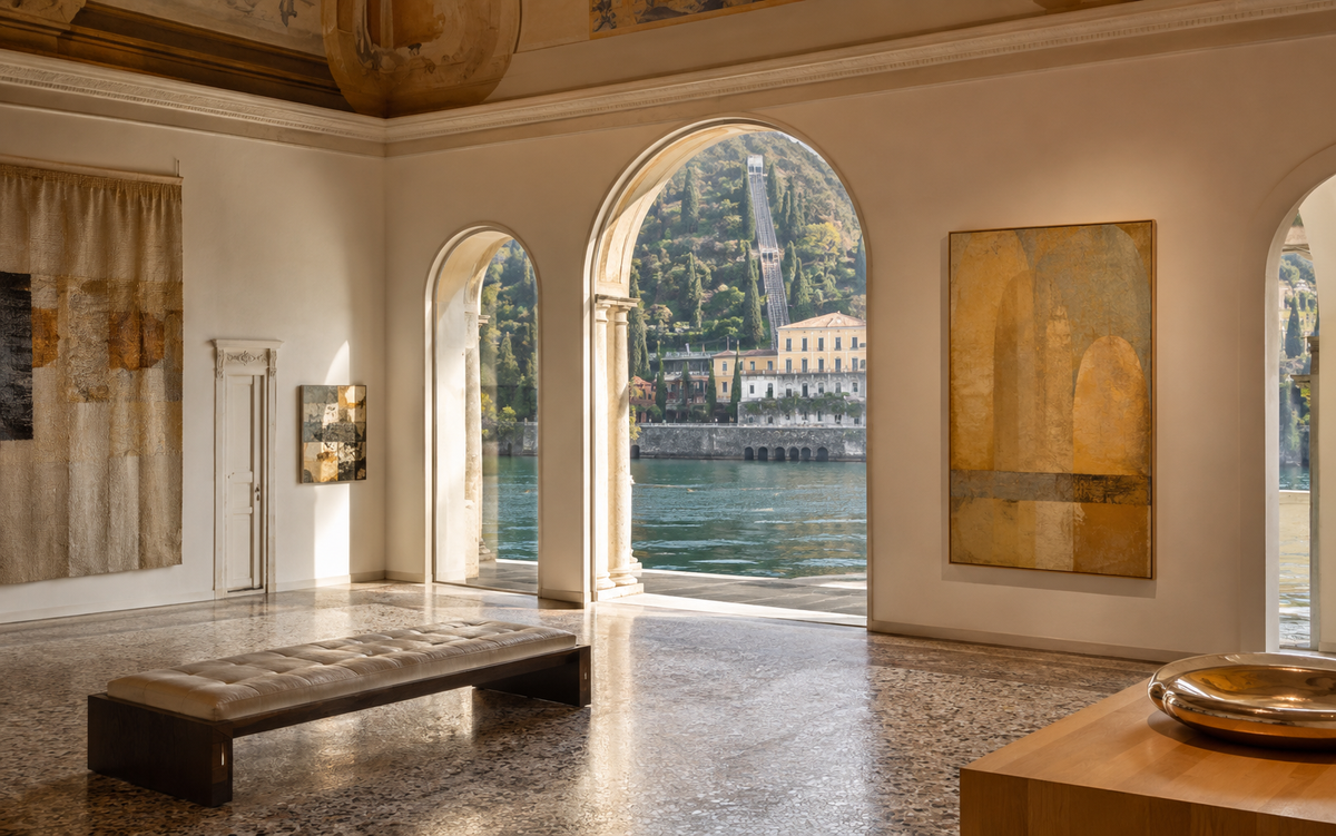 Galerie d’art contemporaine à Côme ouverte sur le lac et les montagnes