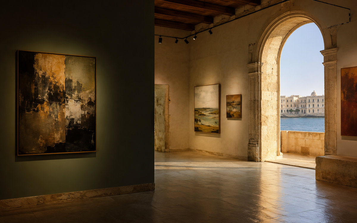Galerie d’art dans un palais baroque de Syracuse ouverte sur la Méditerranée