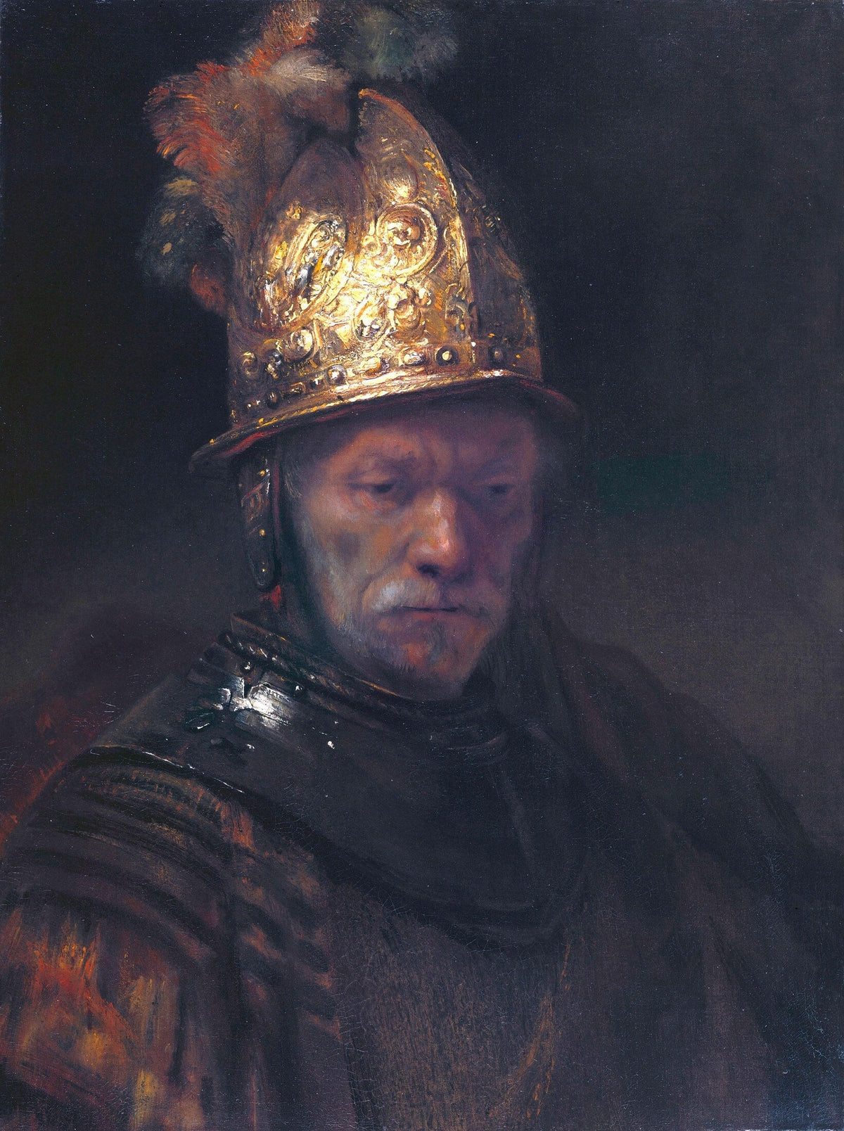 L’Homme au casque d’or, aujourd’hui attribué au cercle de Rembrandt, vers 1650–1660