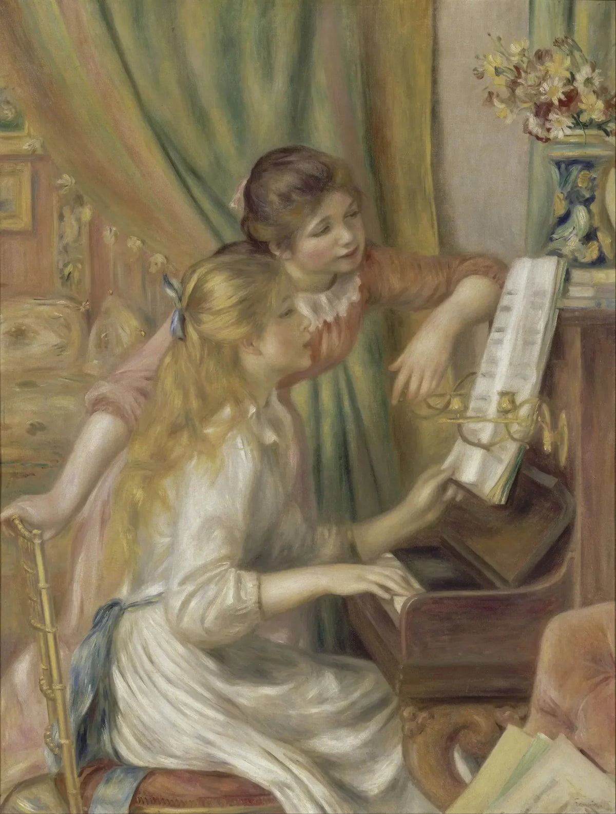 Jeunes filles au piano de Renoir, scène intime autour d'une partition