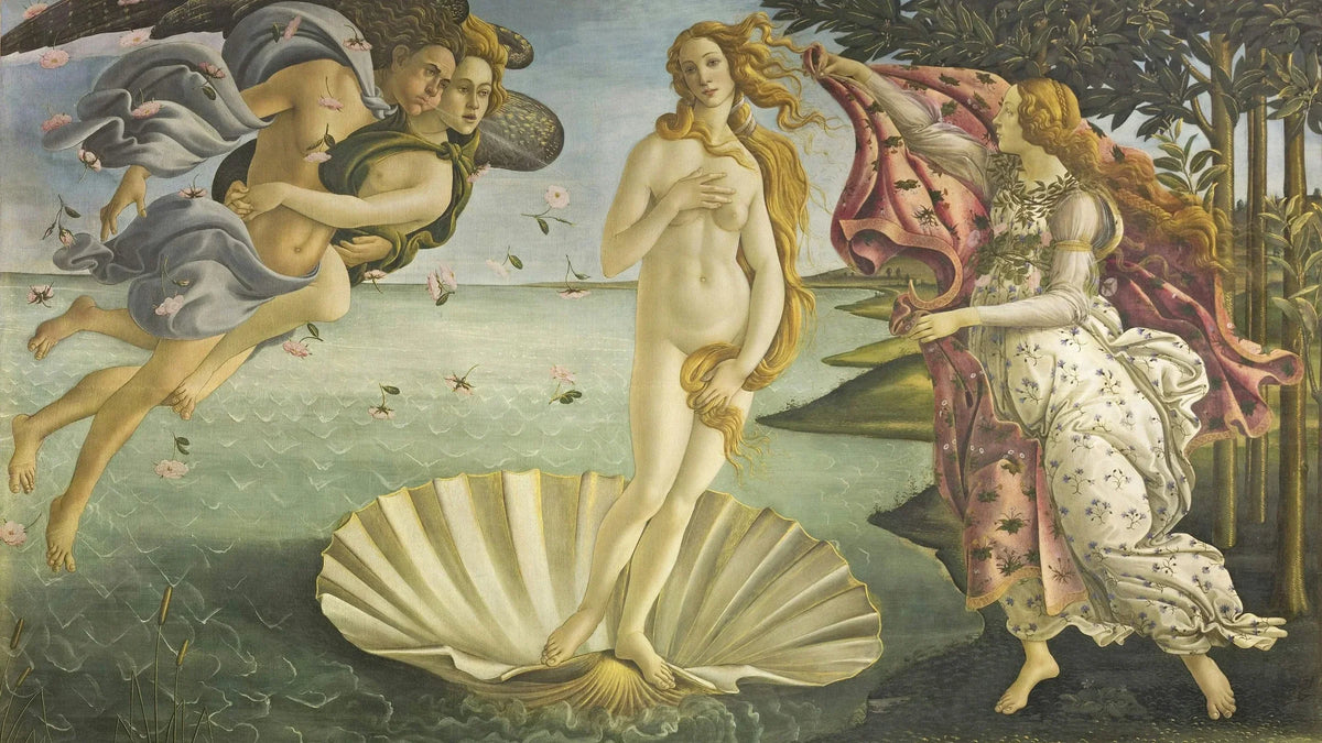 La Naissance de Vénus de Botticelli — couverture panoramique 16:9, œuvre conservée aux Offices de Florence