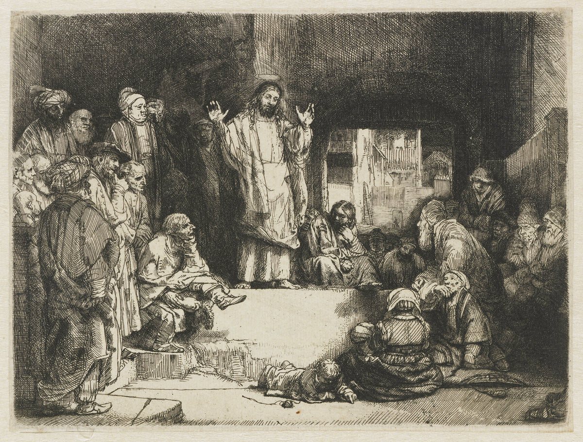 Le Christ prêchant dit La Petite Tombe de Rembrandt, foule rassemblée autour du Christ