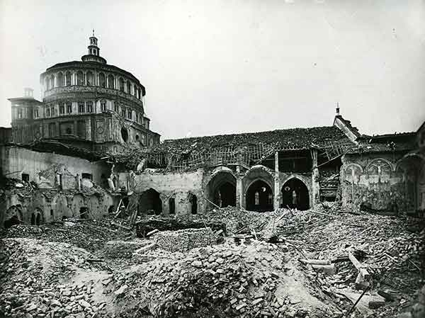 Le réfectoire de Santa Maria delle Grazie après le bombardement de 1943