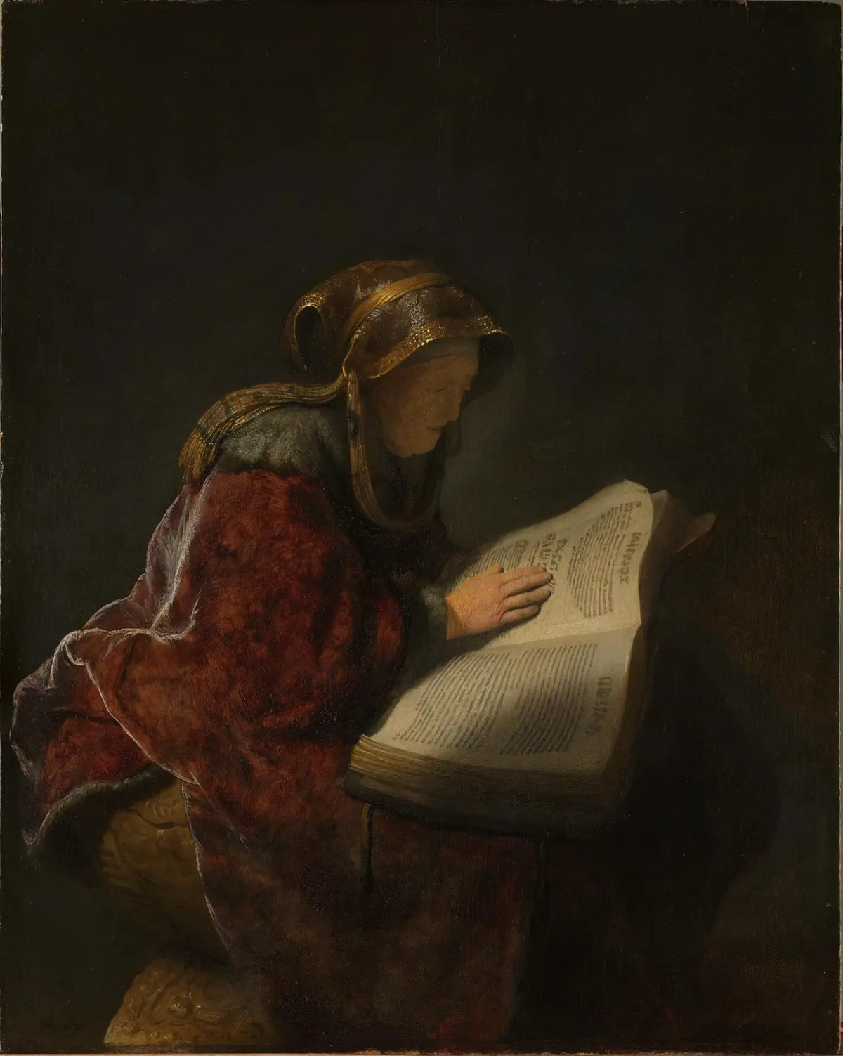 Vieille femme lisant, probablement la prophétesse Anne, Rembrandt, 1631