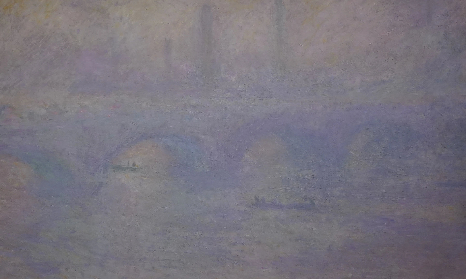 Détail réel du pont de Waterloo, de la Tamise et des cheminées, photographié au musée