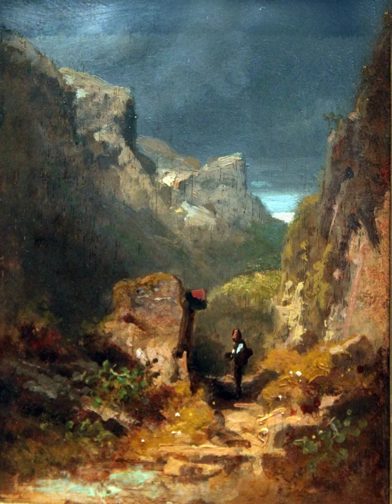 Mountain landscape with a reliquary on a rock - Carl Spitzweg