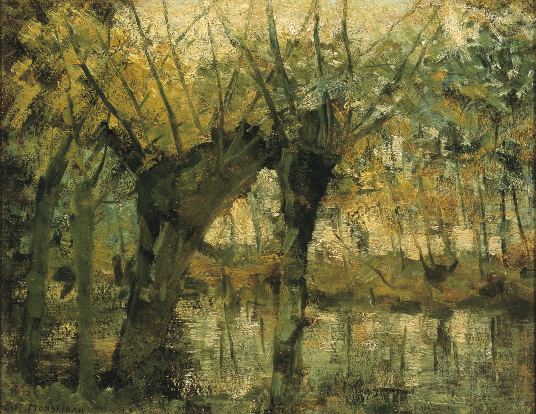 Reproduction du tableau « Willow Grove : Impression de lumière et d'ombre - Piet Mondrian » par Alpha Reproduction en peinture à l’huile