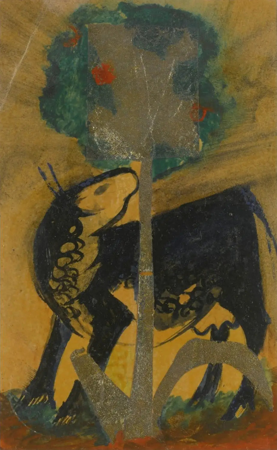 Reproduction du tableau « Vache noire derrière un arbre - Franz Marc » par Alpha Reproduction en peinture à l’huile