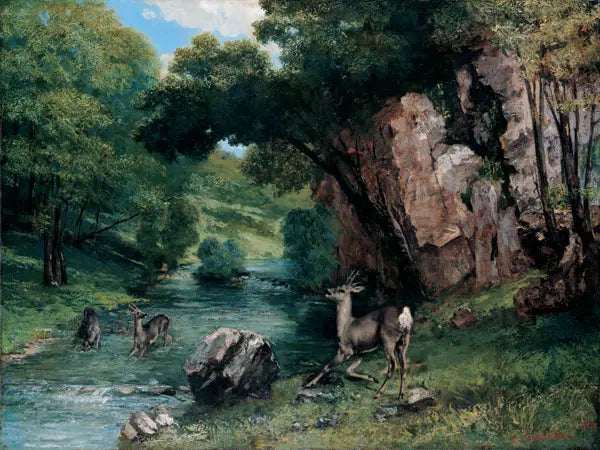 Deer in a Stream - Gustave Courbet