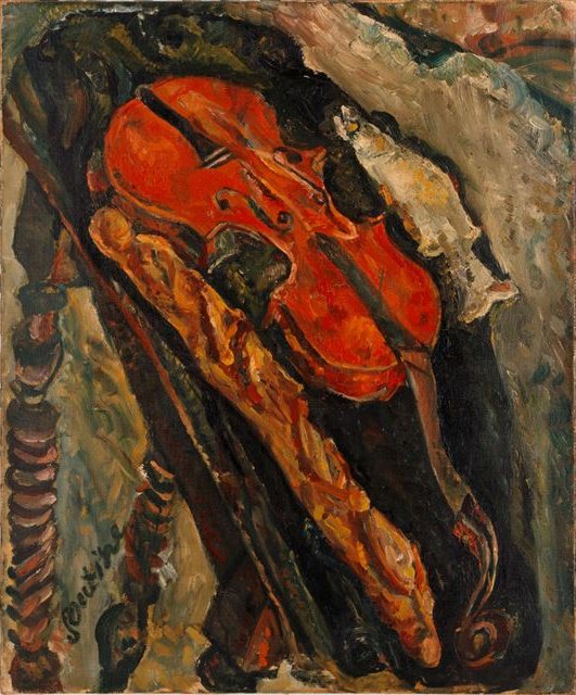 Nature morte au violon, pain et poisson - Chaïm Soutine