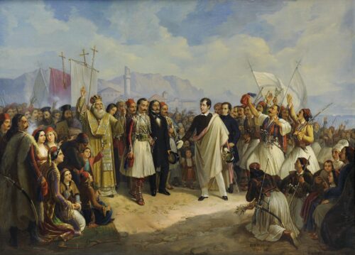 La Réception de Lord Byron à Missolonghi, Theodoros Vryzakis, 1861, Oil on canvas
