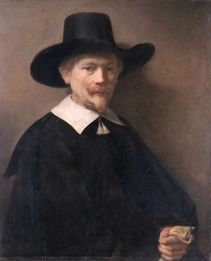 Reproduction du tableau « Portrait d'un homme avec des gants à la main - Rembrandt » par Alpha Reproduction en peinture à l’huile