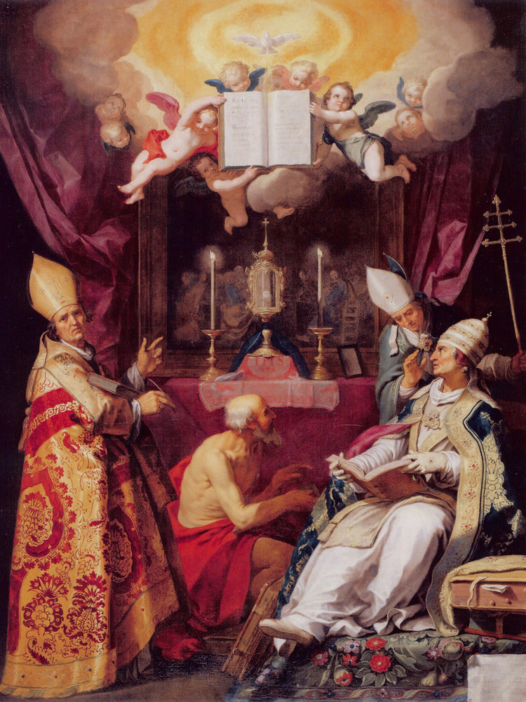 Les quatre pères de l'Église latine vénérant l'Eucharistie - Abraham Bloemaert