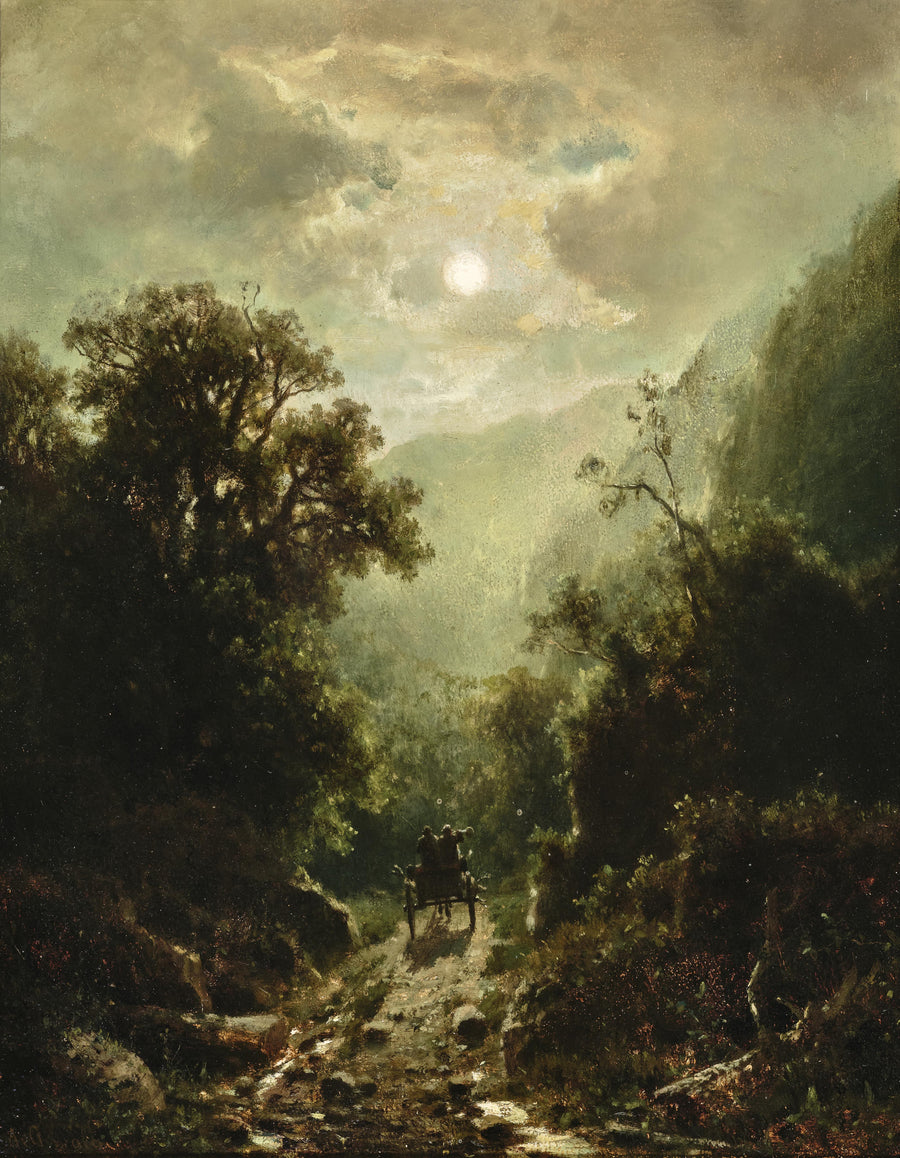 Nuit de lune avec chasseurs revenant au foyer – Adolf Chwala