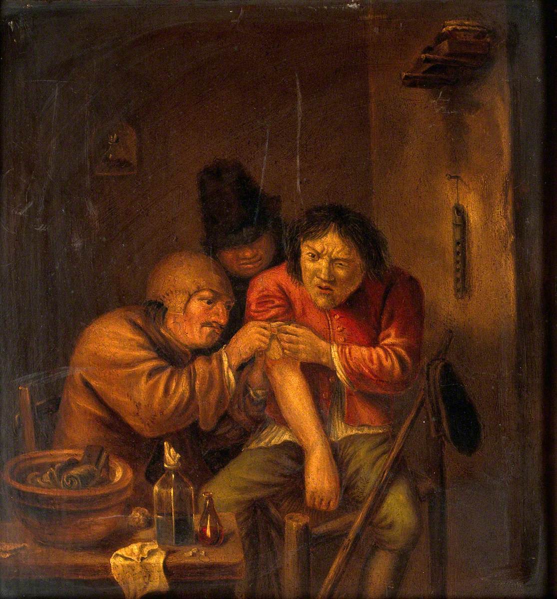 Un chirurgien soigne le bras d'un homme - Adriaen Brouwer