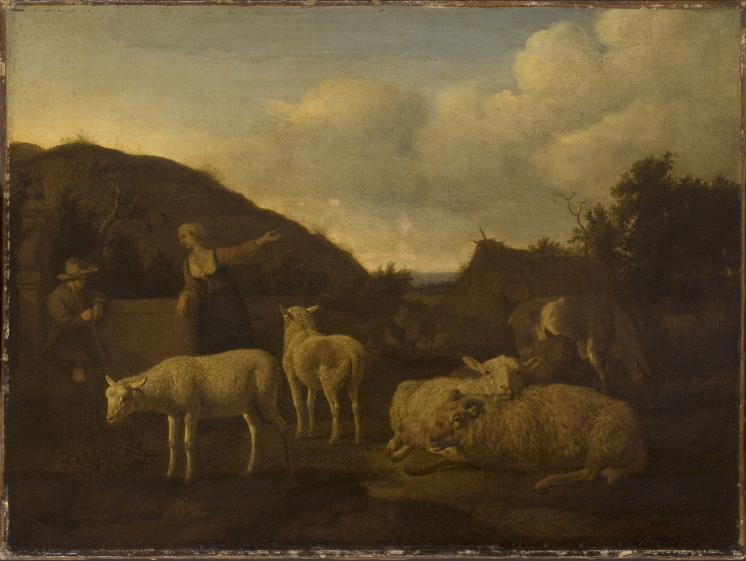 Un berger et une bergère avec un troupeau de moutons - Adriaen van de Velde